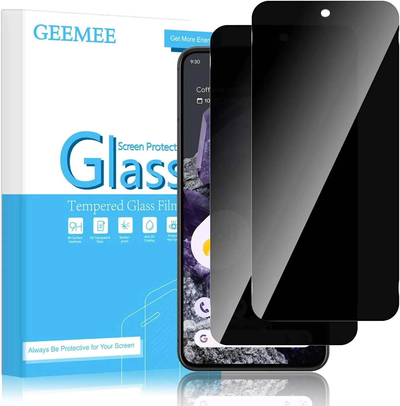 محافظ صفحه نمایش حریم خصوصی GEEMEE برای گوگل پیکسل 8، بسته 2 عددی، فیلم شیشه ای حرارت دیده با سختی 9H، محافظ صفحه نمایش شیشه ای ضد خش شفاف HD بدون حباب