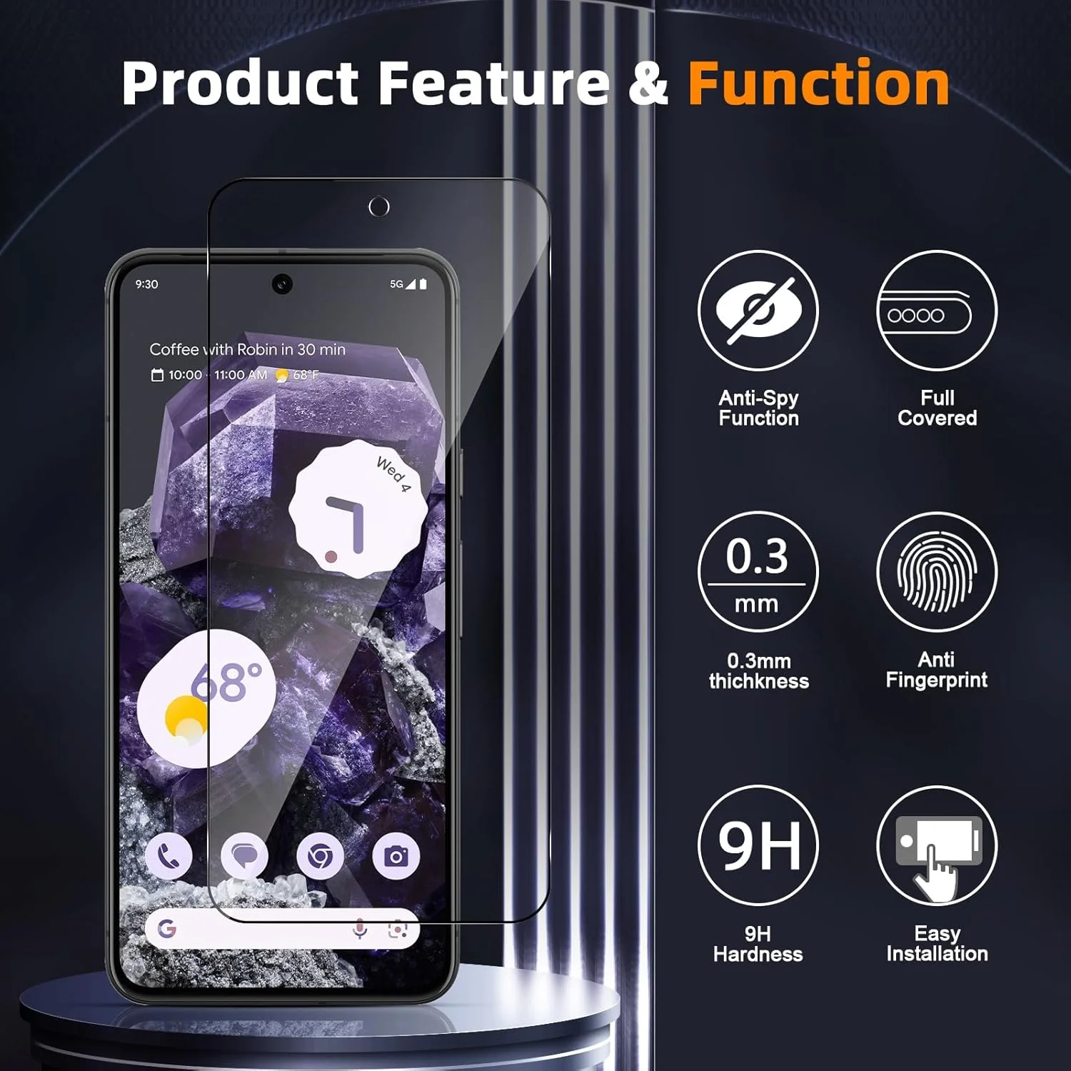 محافظ صفحه نمایش حریم خصوصی GEEMEE برای گوگل پیکسل 8، بسته 2 عددی، فیلم شیشه ای حرارت دیده با سختی 9H، محافظ صفحه نمایش شیشه ای ضد خش شفاف HD بدون حباب