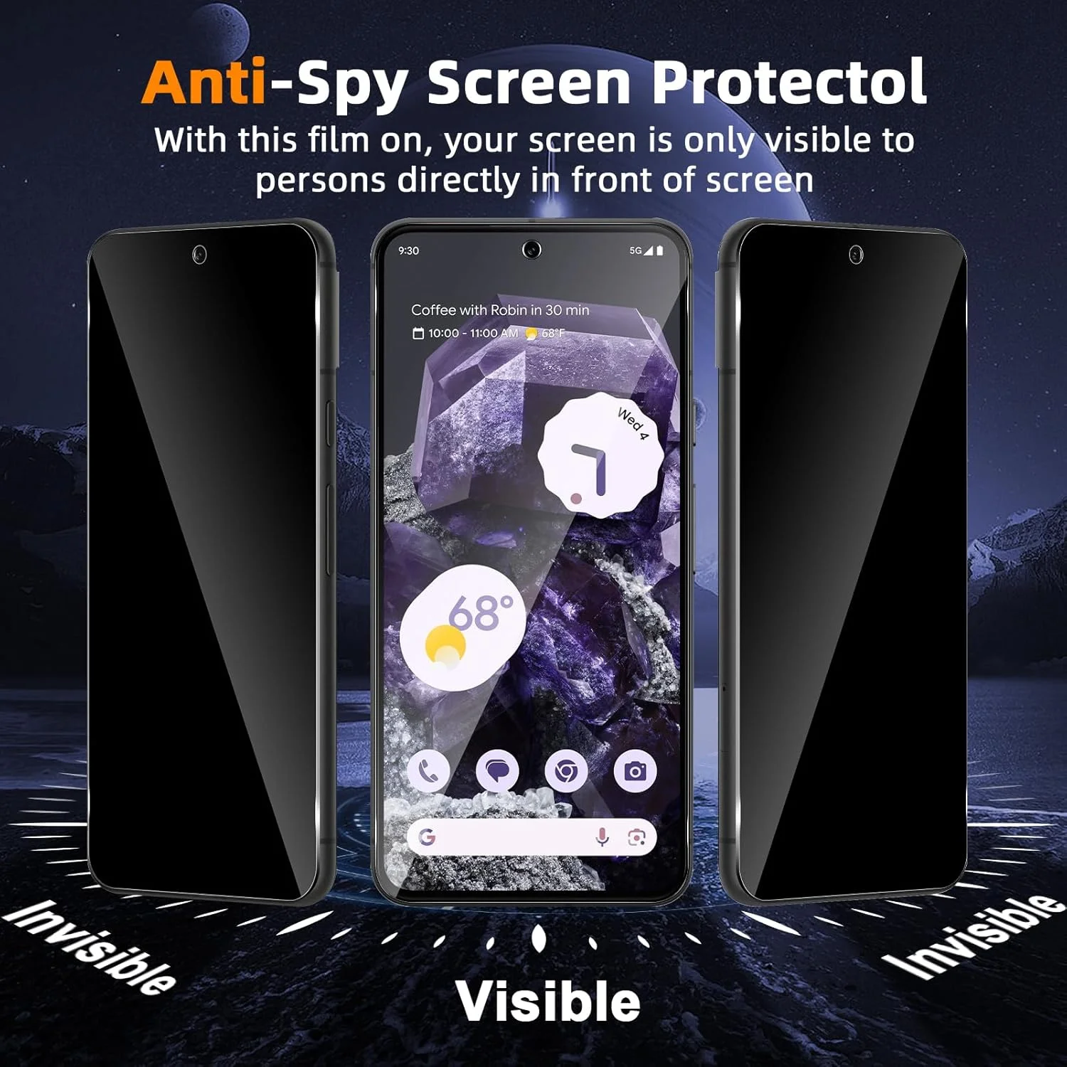 محافظ صفحه نمایش حریم خصوصی GEEMEE برای گوگل پیکسل 8، بسته 2 عددی، فیلم شیشه ای حرارت دیده با سختی 9H، محافظ صفحه نمایش شیشه ای ضد خش شفاف HD بدون حباب