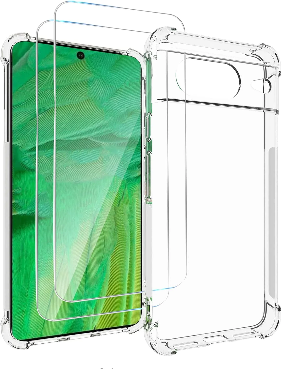 کاور ژله ای GMUJIAO برای گوشی گوگل پیکسل 8 به همراه 2 عدد محافظ صفحه نمایش شیشه ای حرارت دیده [2 در 1]، کاور گوشی TPU نرم و شفاف ضد ضربه