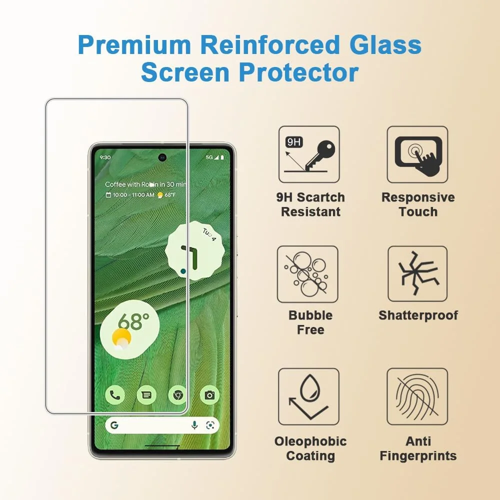 محافظ صفحه نمایش Shunwige برای Google Pixel 7A با فیلم شیشه ای حرارت دیده 9H، ضد اثر انگشت، ضد خش و بدون حباب