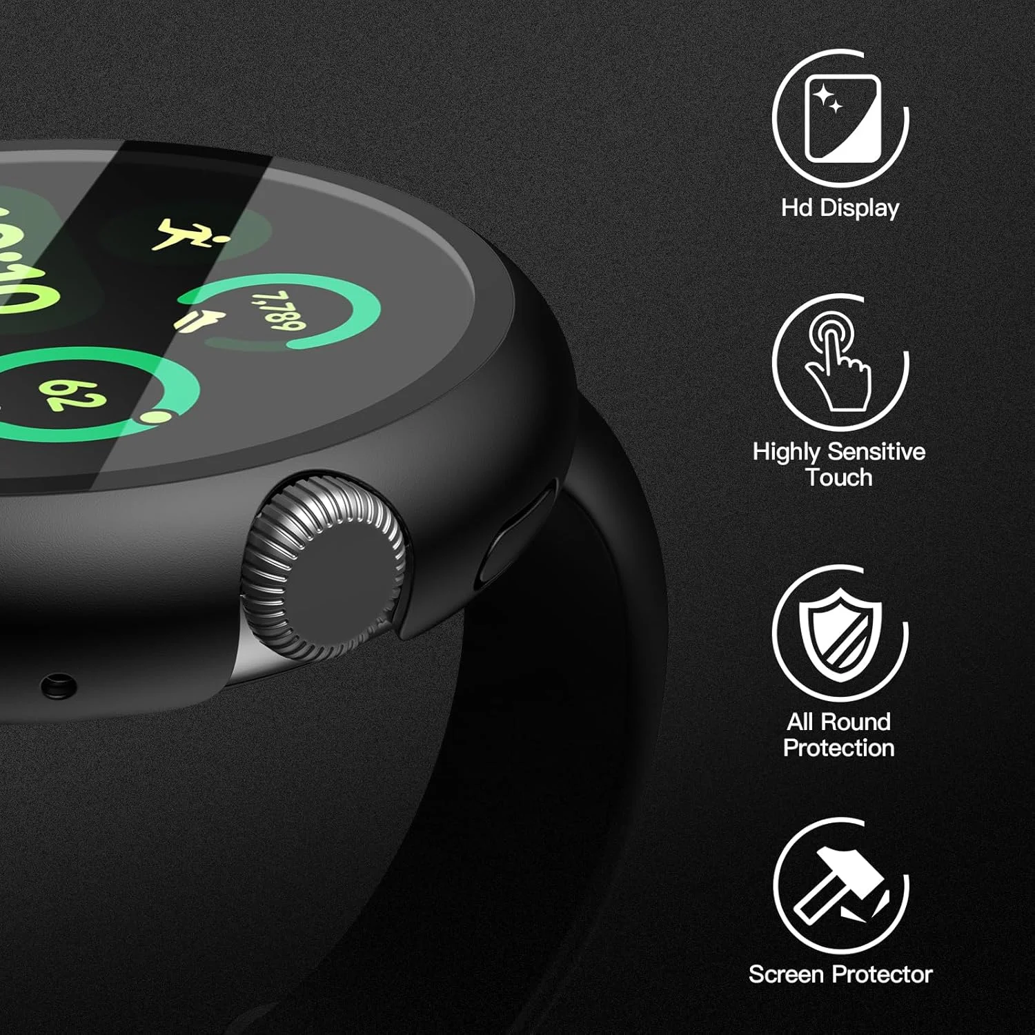 محافظ صفحه نمایش سخت کامپیوتر Misxi سازگار با ساعت Google Pixel 3 (2024) 45mm، نصب آسان، سبک وزن، پوشش محافظ فوق العاده نازک برای Pixel Watch 3، مشکی (2 عدد)