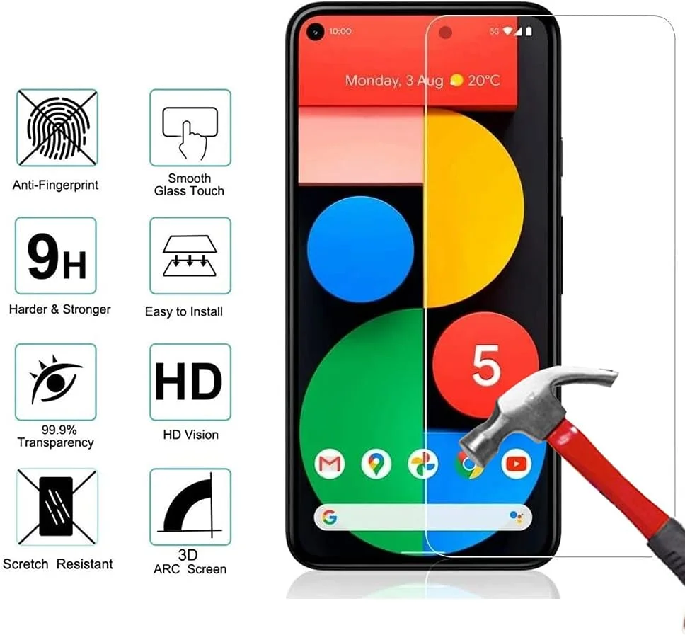 محافظ صفحه نمایش شیشه ای گوگل پیکسل 5 GAPlus [بسته 2 عددی] - محافظ صفحه نمایش شیشه ای حرارت دیده برای گوگل پیکسل 5 5G