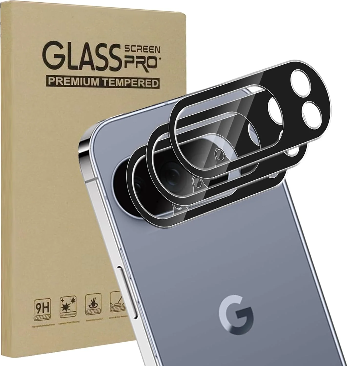 محافظ لنز دوربین گوشی گوگل پیکسل 10 پرو KZIOACSH بسته 3 عددی، سختی 9H، ضد خش، ضد اثر انگشت، ضد روغن، بدون حباب، فیلم شیشه ای حرارت دیده برای دوربین گوگل پیکسل 10 پرو