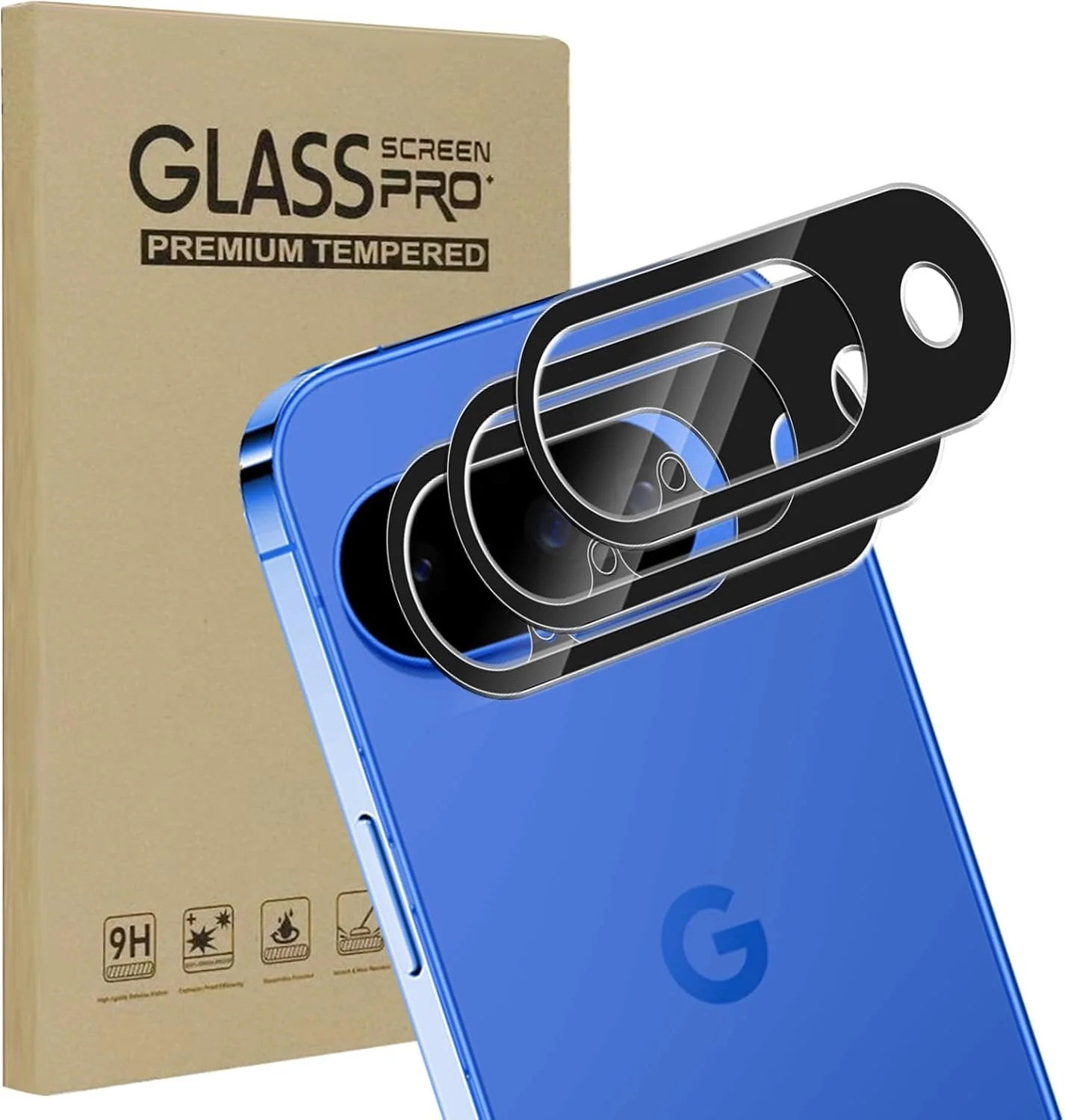 محافظ لنز دوربین گوشی گوگل پیکسل 10، بسته 3 عددی، سختی 9H، ضد خش، ضد اثر انگشت، ضد روغن، بدون حباب، فیلم شیشه ای حرارت دیده برای دوربین گوگل پیکسل 10