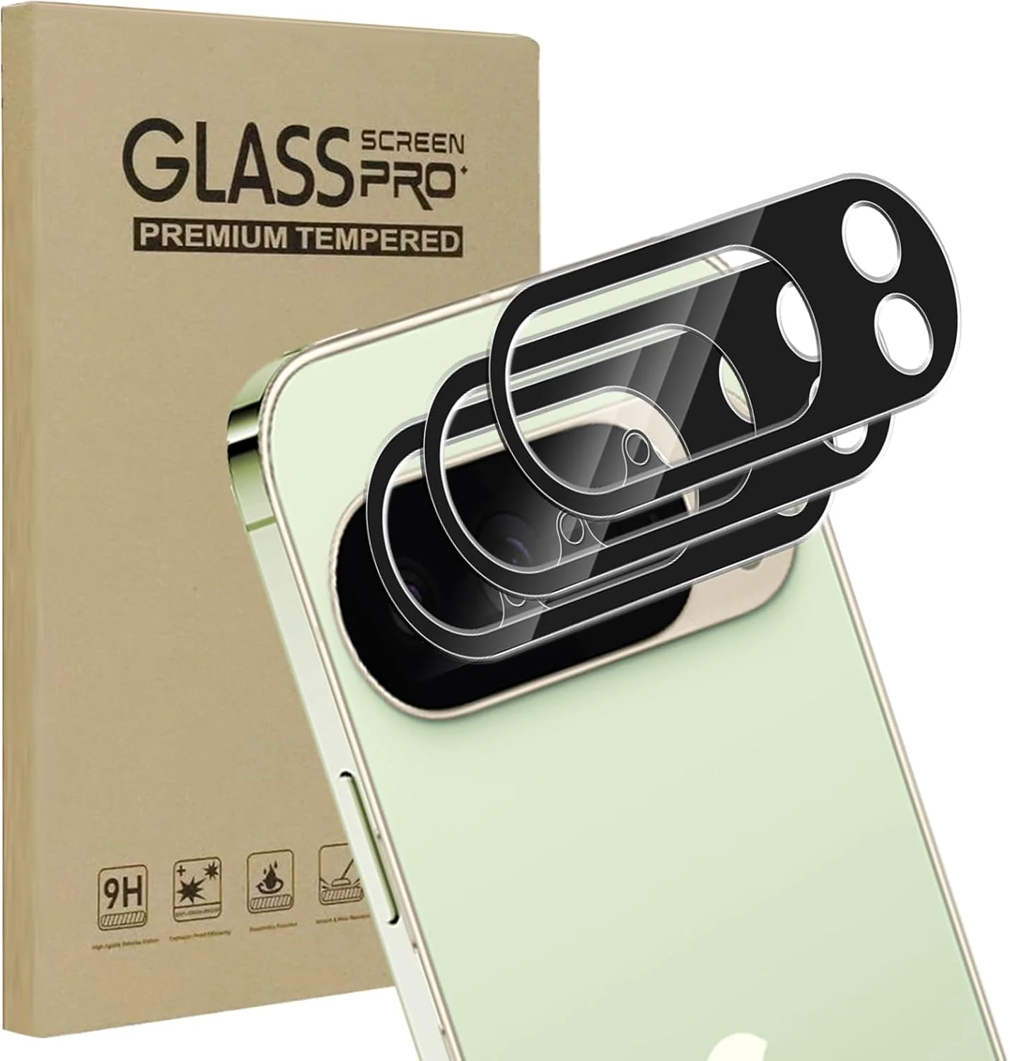 محافظ لنز دوربین گوشی گوگل پیکسل 10 پرو ایکس ال، بسته 3 عددی، سختی 9H، ضد خش، ضد اثر انگشت، ضد روغن، بدون حباب، فیلم شیشه ای تمپر شده برای گوگل پیکسل 10 پرو ایکس ال