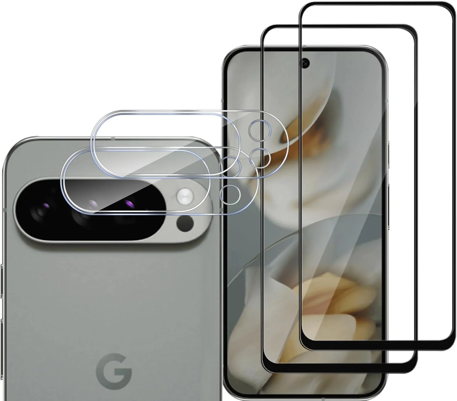 MGUEIAO [بسته 2+2 عددی] سازگار با Google Pixel 10 Pro XL شامل محافظ صفحه نمایش شیشه ای حرارت دیده و محافظ لنز دوربین، فیلم شیشه ای حرارت دیده تمام صفحه HD [ضد خرد شدن] - مشکی