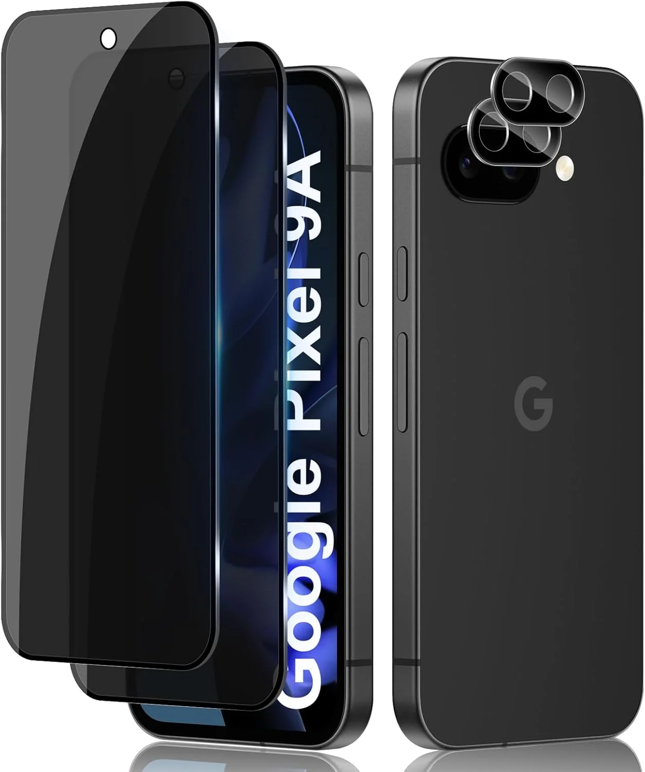 محافظ صفحه نمایش شیشه ای حرارت دیده Lutree برای Google Pixel 9a، محافظ حریم خصوصی، 2 + 2 تکه شیشه محافظ ضد جاسوسی + فیلم محافظ دوربین (مشکی)، سختی 9H، ضد خش و حفظ حریم خصوصی