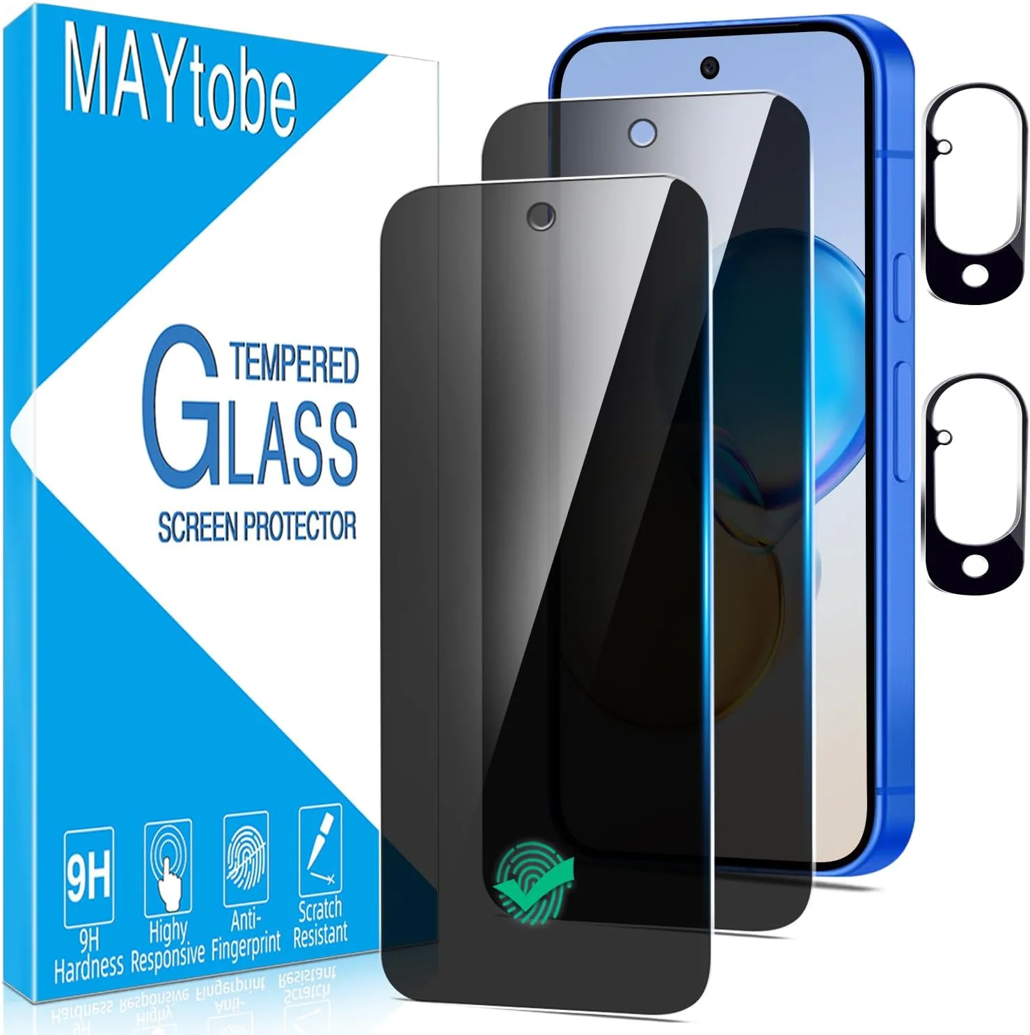 محافظ صفحه نمایش حریم خصوصی MAYtobe بسته 2+2 برای گوگل پیکسل 10 + محافظ لنز دوربین، شیشه حرارت دیده ضد جاسوسی، سازگار با قاب، ضد خش، فوق العاده مقاوم، بدون حباب