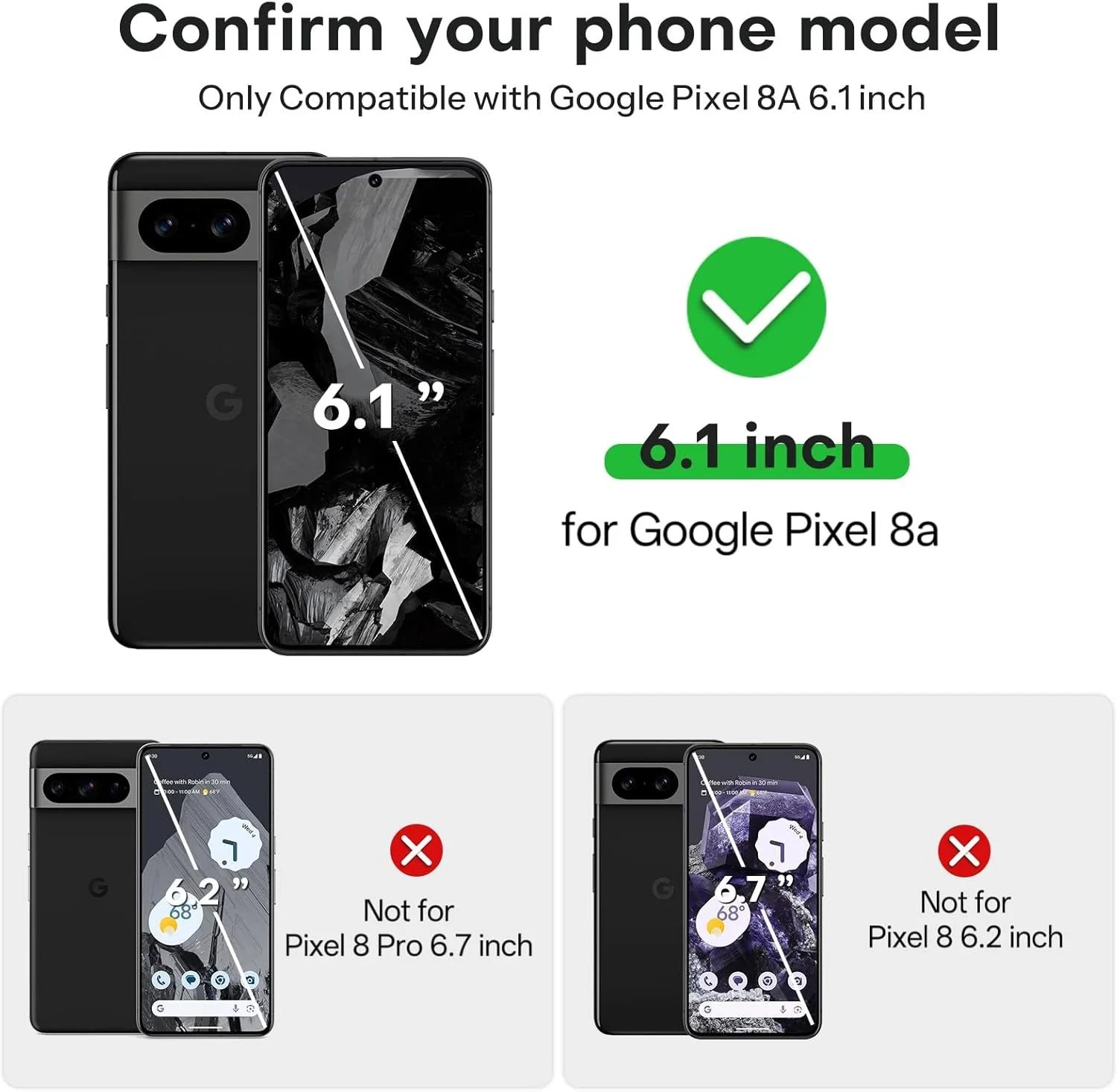 محافظ صفحه نمایش 3+2 عددی OMOTON برای Google Pixel 8a، شامل 3 عدد محافظ صفحه نمایش شیشه ای حرارت دیده و 2 عدد محافظ لنز دوربین برای Pixel 8a نسخه 2024 با صفحه نمایش 6.1 اینچی، سازگار با قاب / سختی 9H