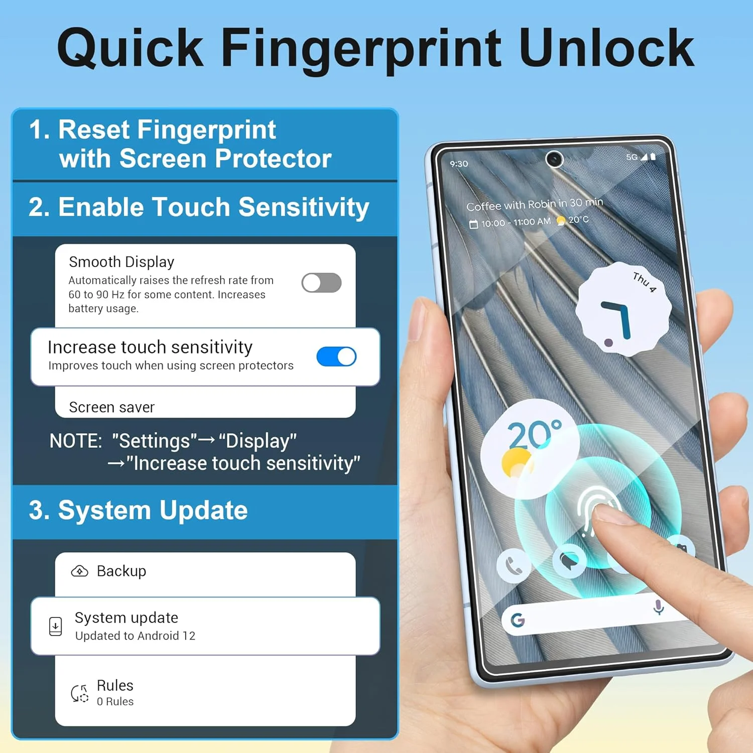 محافظ صفحه نمایش 4youquality برای گوگل پیکسل 8 (6.2 اینچ)، فیلم شیشه ای حرارت دیده، 2 عدد، [مقاوم در برابر ضربه] [ضد خش]