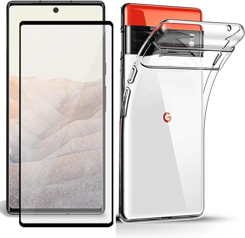 قاب محافظ سیلیکونی Boleyi برای گوشی گوگل پیکسل 6 به همراه محافظ صفحه نمایش، [2 در 1] قاب سیلیکونی TPU + [1 عدد] محافظ صفحه نمایش شیشه ای حرارت دیده 9H برای گوگل پیکسل 6