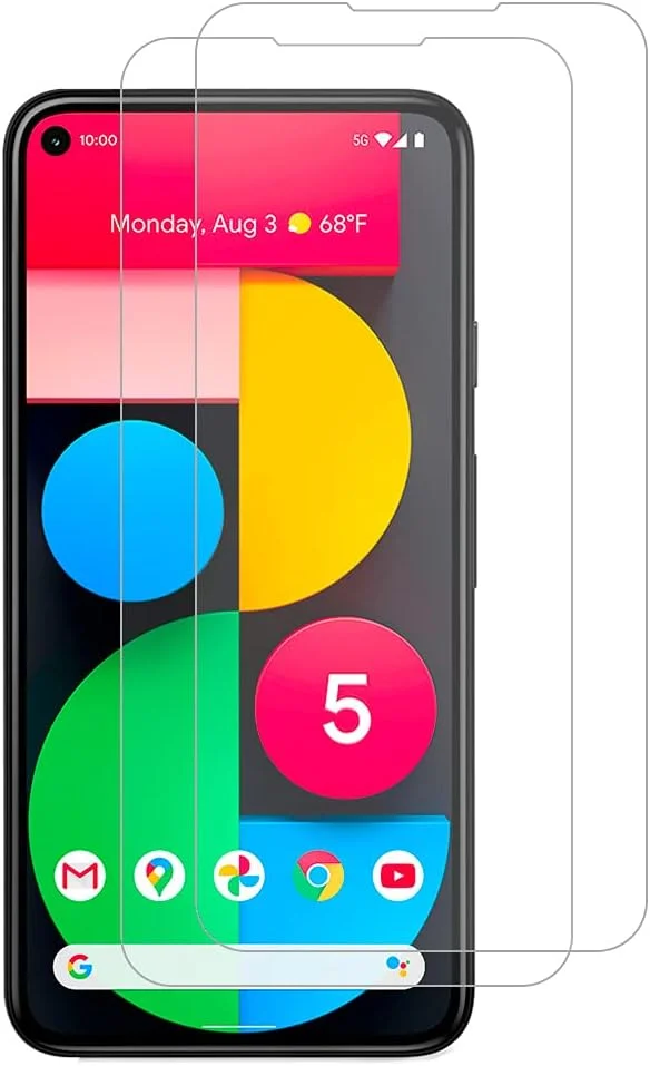 محافظ صفحه نمایش شیشه ای مارگون مدل Google Pixel 5 بسته 2 عددی، 6.0 اینچ (2020)، چسب کناری، ضد خش (شفاف، 2 عدد)