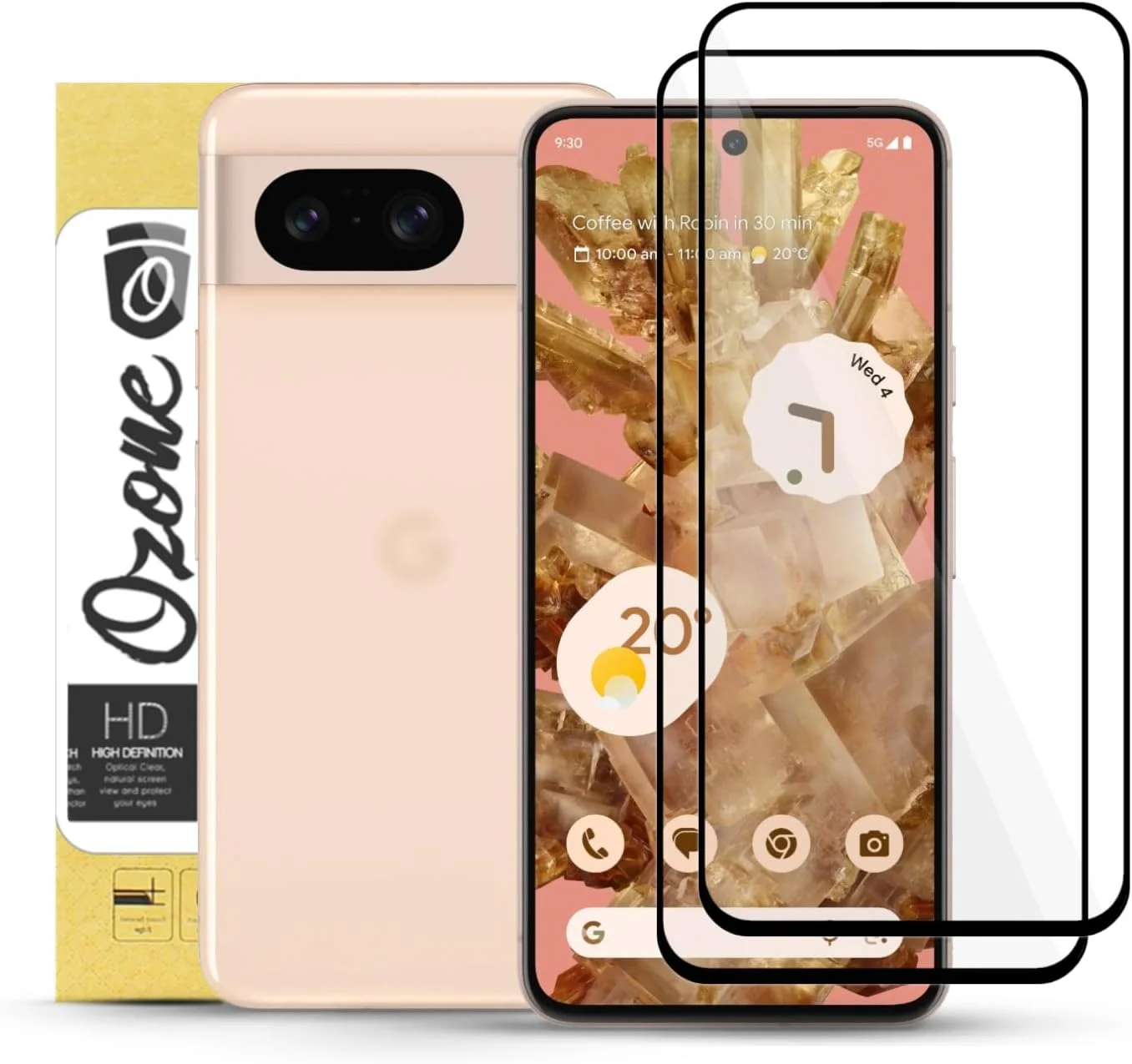 محافظ صفحه نمایش O Ozone [بسته 2 عددی] برای گوگل پیکسل 8، محافظ صفحه نمایش با پوشش کامل، مقاوم در برابر خراشیدگی با سختی 9H، محافظ صفحه نمایش شیشه ای حرارت دیده فوق العاده نازک HD - مشکی