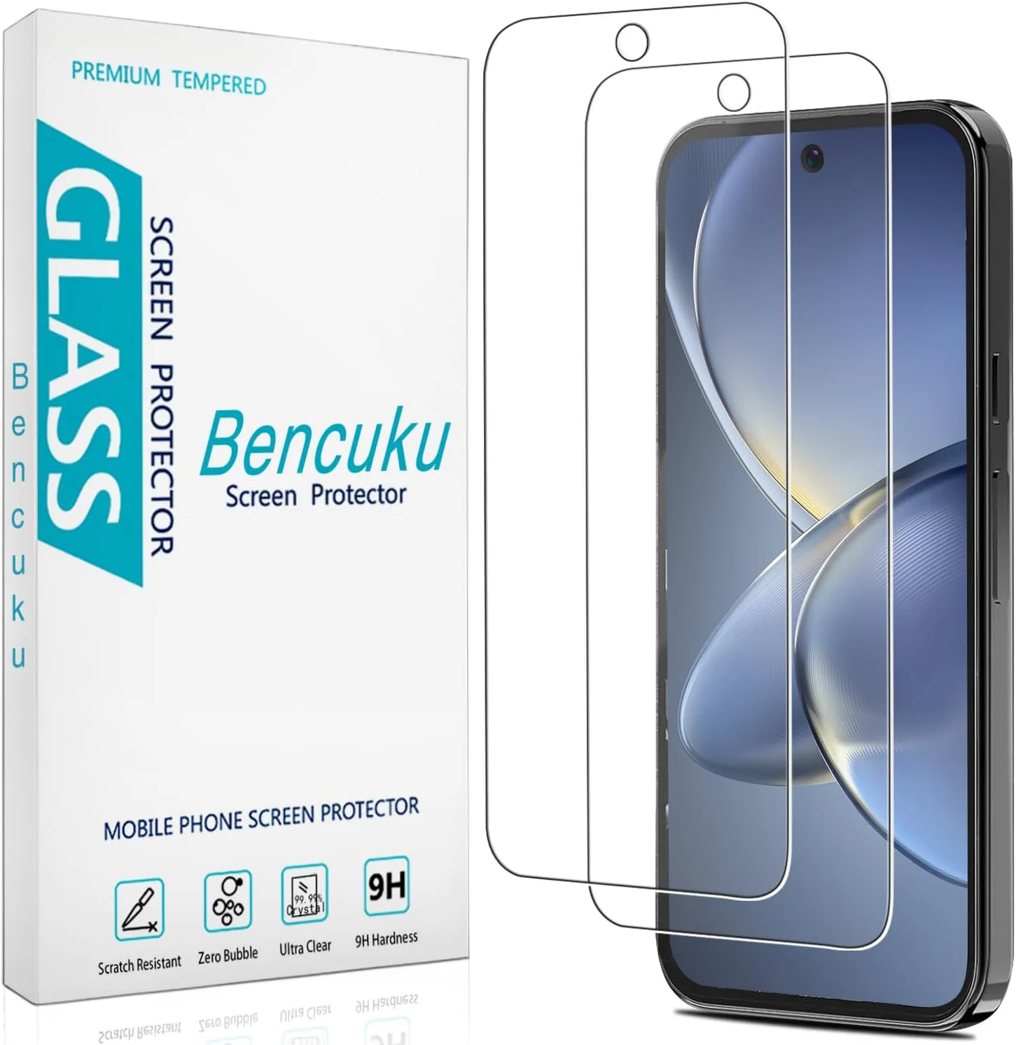 محافظ صفحه نمایش شیشه ای حرارت دیده بنکوکو (2 عددی) طراحی شده برای گوگل پیکسل 10 پرو XL، پشتیبانی از باز کردن قفل با اثر انگشت، ضد خش، بدون حباب