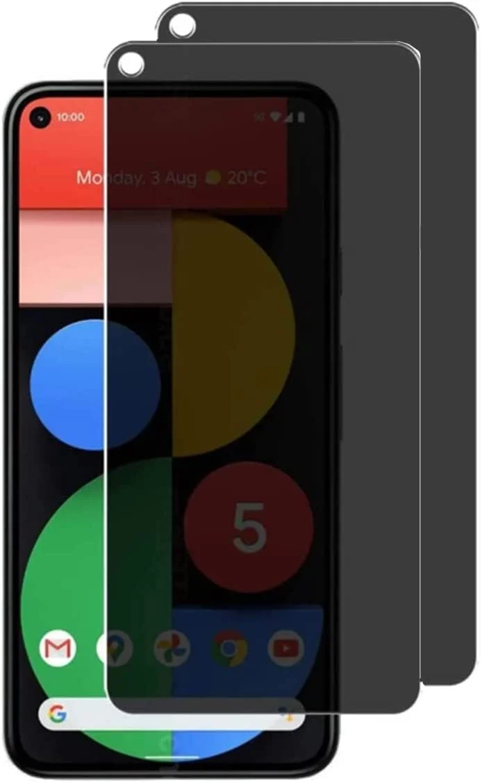 Fiokxie 2 Pack Anti-Spy Screen Protector for Google Pixel 5- Full Screen Privacy Screen Protector, 3D Tempered Glass Film, 9H Hardness Anti-Peeping Full Coverage Protector Anti Scratch Screen