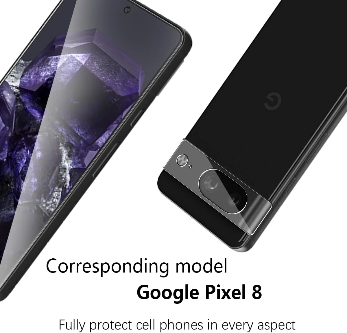 محافظ صفحه نمایش شیشه ای حرارت دیده Phlleyaa برای فیلم Google Pixel 8، 2 عدد شیشه حرارت دیده و 2 عدد شیشه دوربین Pixel 8، فیلم با سختی 9H برای فیلم محافظ Google Pixel 8