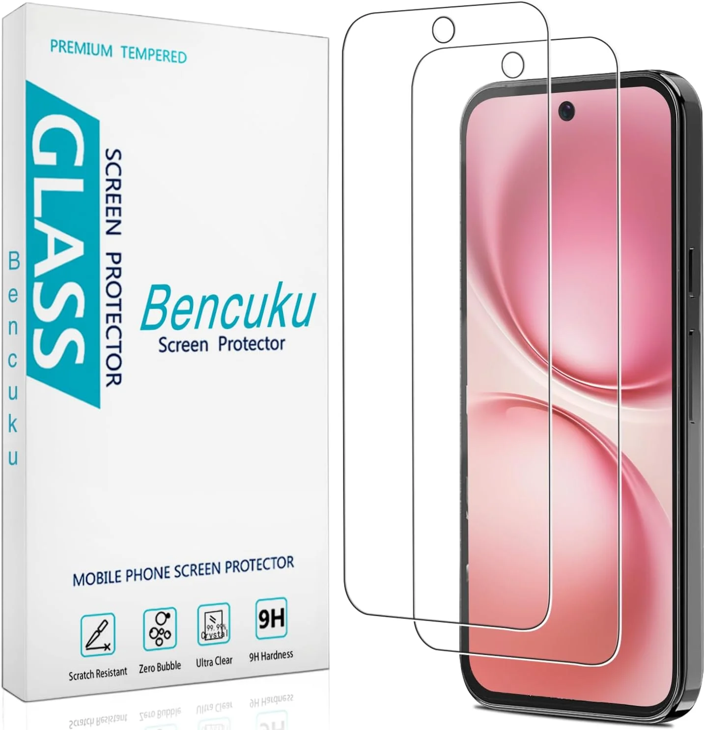 محافظ صفحه نمایش شیشه ای حرارت دیده بنکوکو (2 عددی) طراحی شده برای گوگل پیکسل 10 پرو، پشتیبانی از باز کردن قفل با اثر انگشت، ضد خش، بدون حباب