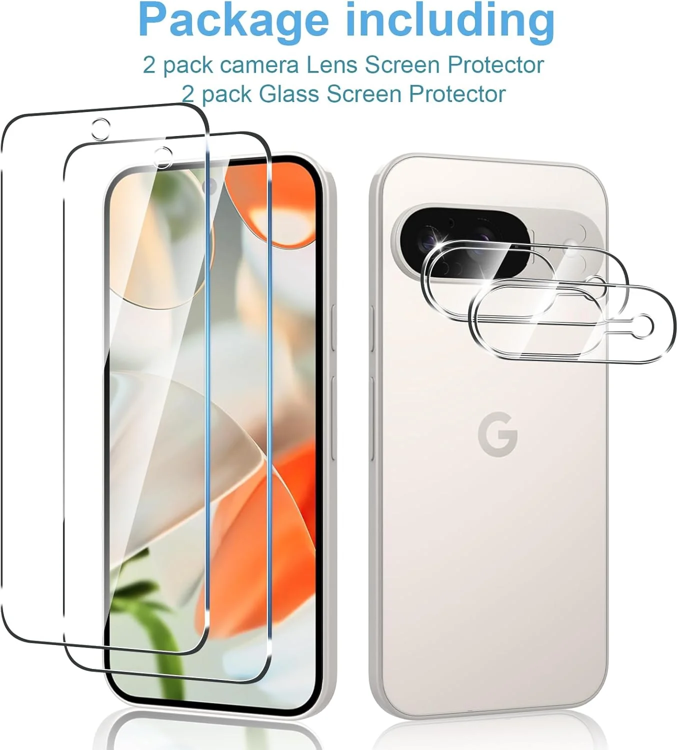 محافظ صفحه نمایش شیشه ای حرارت دیده آنووکوا 2 عددی برای گوگل پیکسل 9 + [2 عدد] محافظ لنز دوربین، ضد خش و بسیار مقاوم