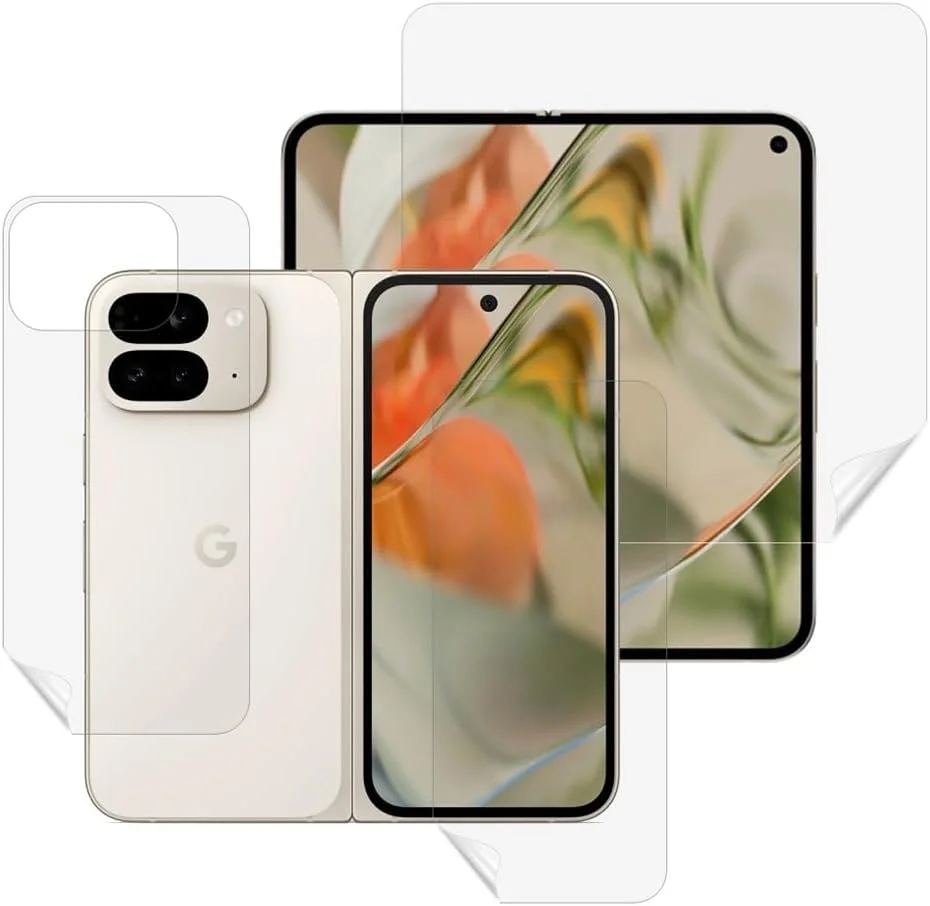 محافظ صفحه نمایش برای گوگل پیکسل 9 پرو فولد، 3 در 1 (جلو و پشت و صفحه) فیلم نرم هیدروژل خود ترمیم شونده و نشکن ضد خش [غیر شیشه حرارت دیده] گوگل پیکسل 9 پرو فولد 2024 شفاف