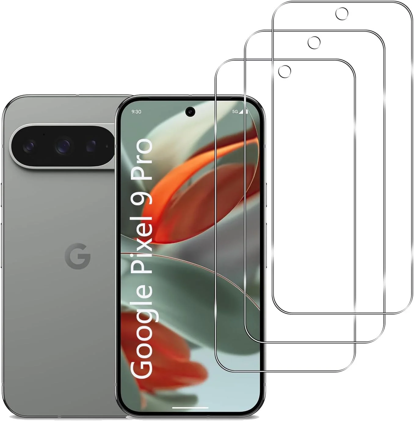 محافظ صفحه نمایش شیشه ای حرارت دیده YIFNTANG (3 عددی) برای Google Pixel 9/9 Pro 5G، سختی 9H، ضد خش، بدون حباب، محافظ صفحه نمایش شفاف HD سازگار با Google Pixel 9/9 Pro 5G