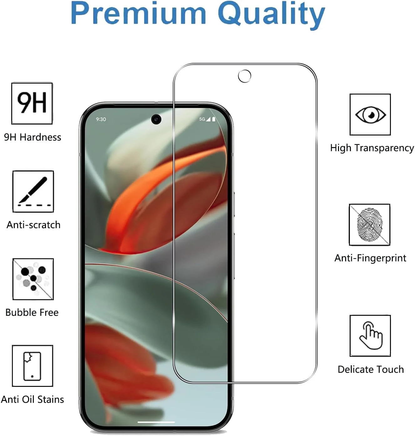 محافظ صفحه نمایش شیشه ای حرارت دیده YIFNTANG (3 عددی) برای Google Pixel 9/9 Pro 5G، سختی 9H، ضد خش، بدون حباب، محافظ صفحه نمایش شفاف HD سازگار با Google Pixel 9/9 Pro 5G