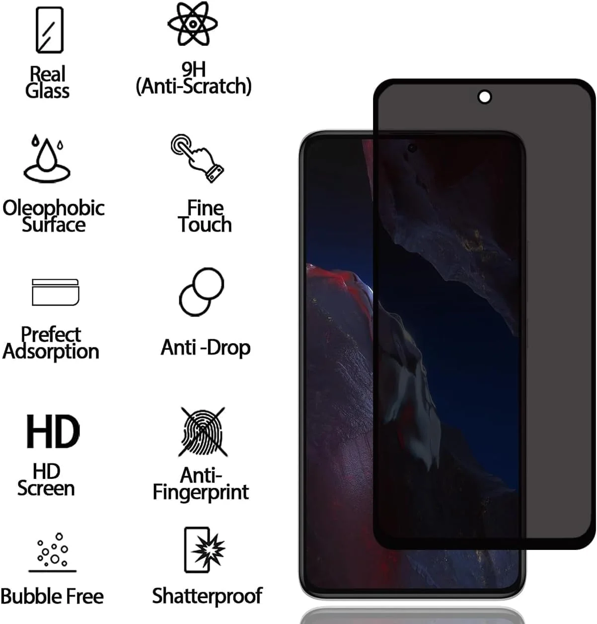محافظ صفحه نمایش حریم خصوصی Fiokxie [بسته 2 عددی] برای Google Pixel 9 - محافظ صفحه نمایش حریم خصوصی تمام صفحه، فیلم شیشه ای سخت شده سه بعدی، سختی 9H، محافظ ضد خش پوشش کامل