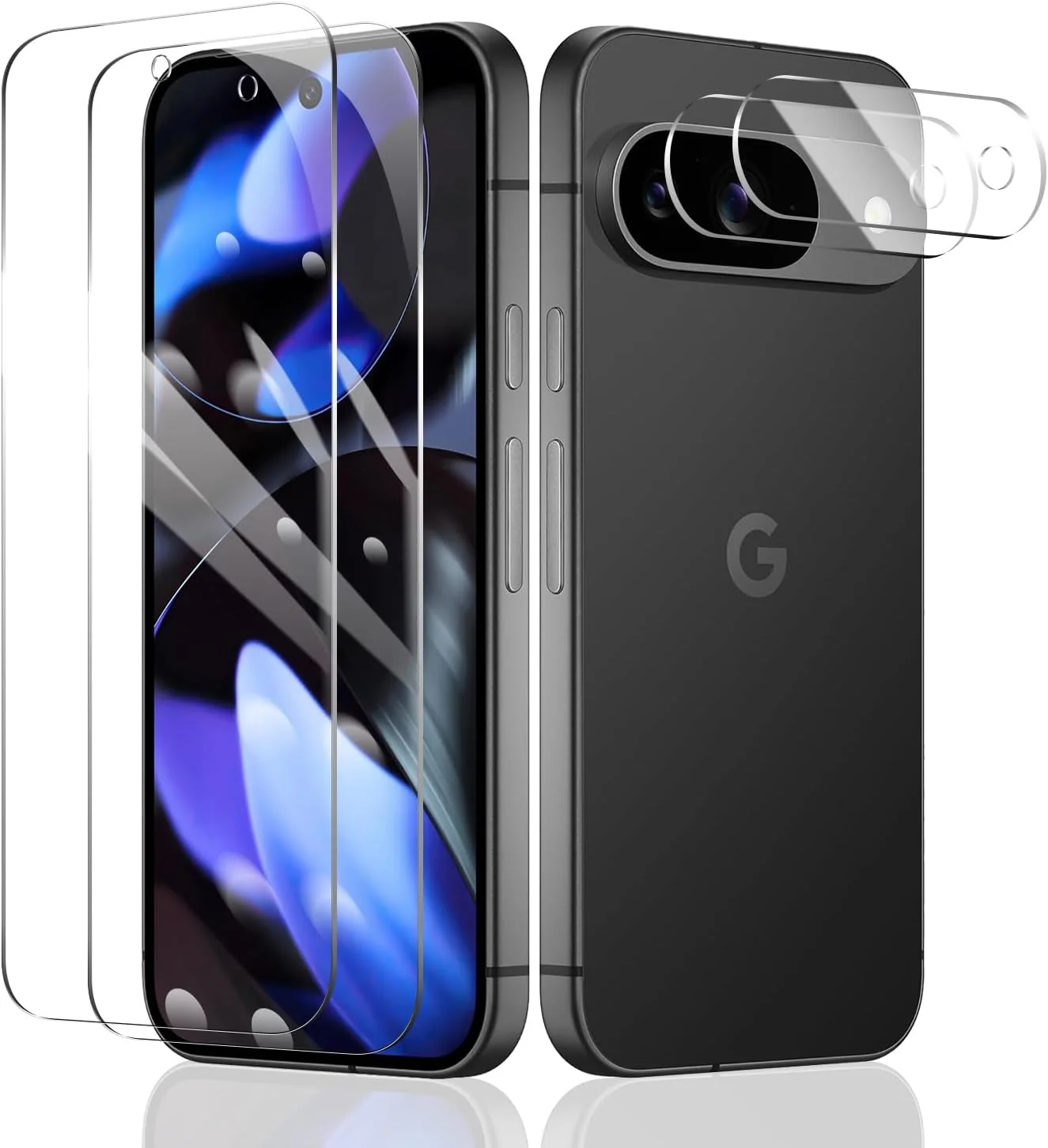 2 عدد محافظ صفحه نمایش برای گوگل پیکسل 9 + 2 عدد محافظ لنز دوربین، شیشه حرارت دیده با سختی 9H، مقاوم در برابر خش، نصب آسان، بدون حباب، شفافیت HD