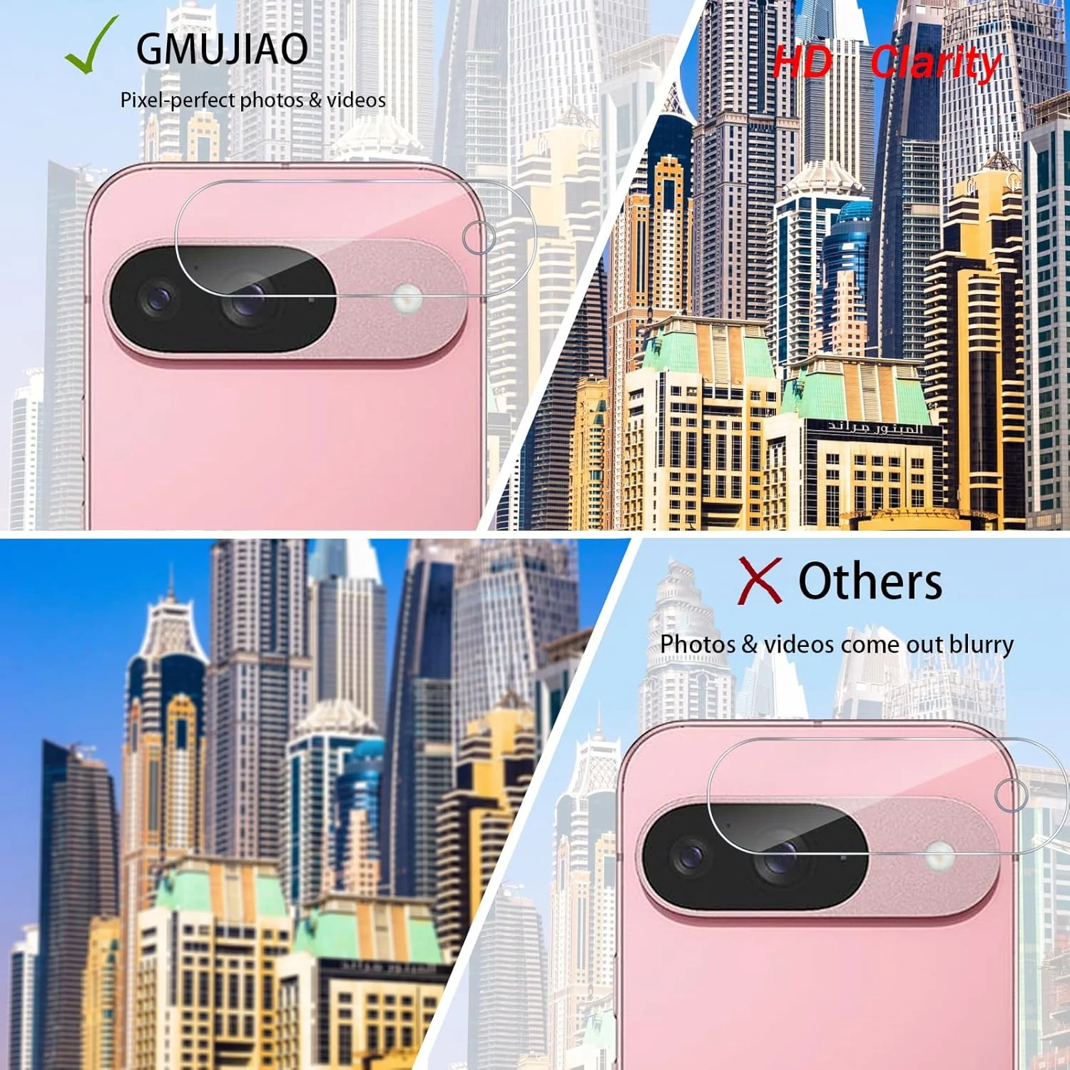 GMUJIAO [بسته 2+2 عددی] سازگار با Google Pixel 9، شامل محافظ صفحه نمایش شیشه ای حرارت دیده و محافظ لنز دوربین، محافظ شیشه ای حرارت دیده [بدون حباب] [شفافیت HD] - مشکی