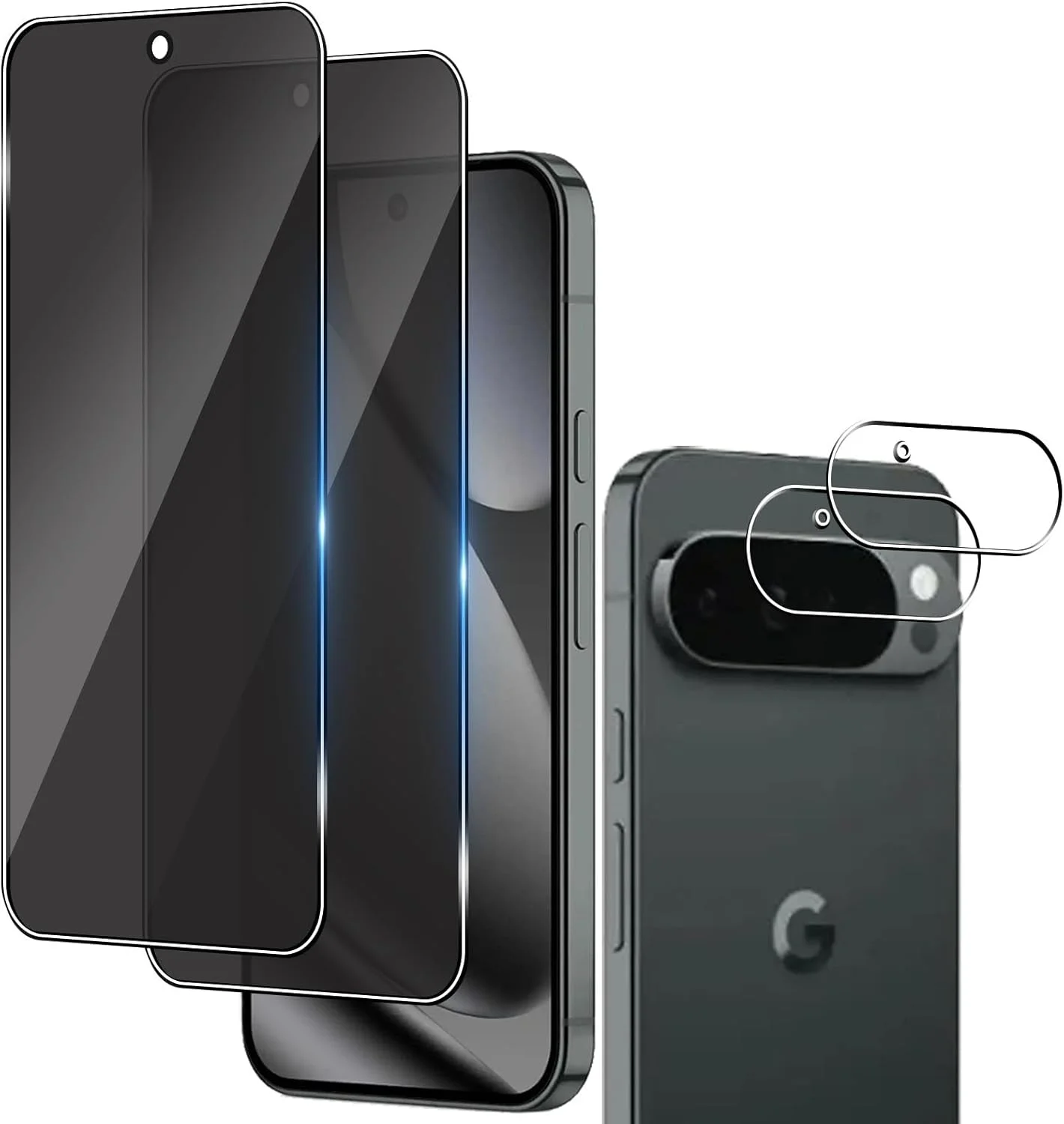 محافظ صفحه نمایش Wookfiss برای Google Pixel 10 Pro XL، محافظ صفحه حریم خصوصی شیشه ای تمپر شده، بسته 2 عددی محافظ صفحه حریم خصوصی + 2 عدد محافظ دوربین، سختی 9H، ضد خش