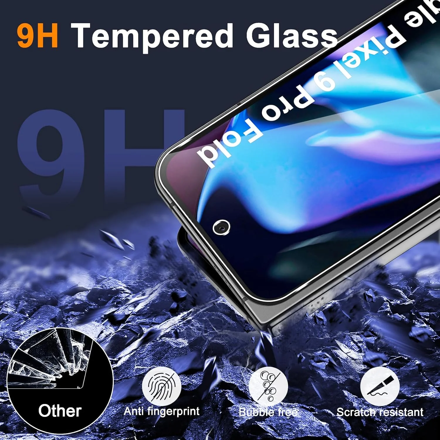 محافظ صفحه نمایش شیشه ای تمپرد و فیلم محافظ دوربین GEEMEE برای گوگل پیکسل 9 پرو فولد، 2 عدد محافظ صفحه + 2 عدد فیلم محافظ دوربین، سختی 9H، شیشه محافظ تمپرد با حساسیت بالا