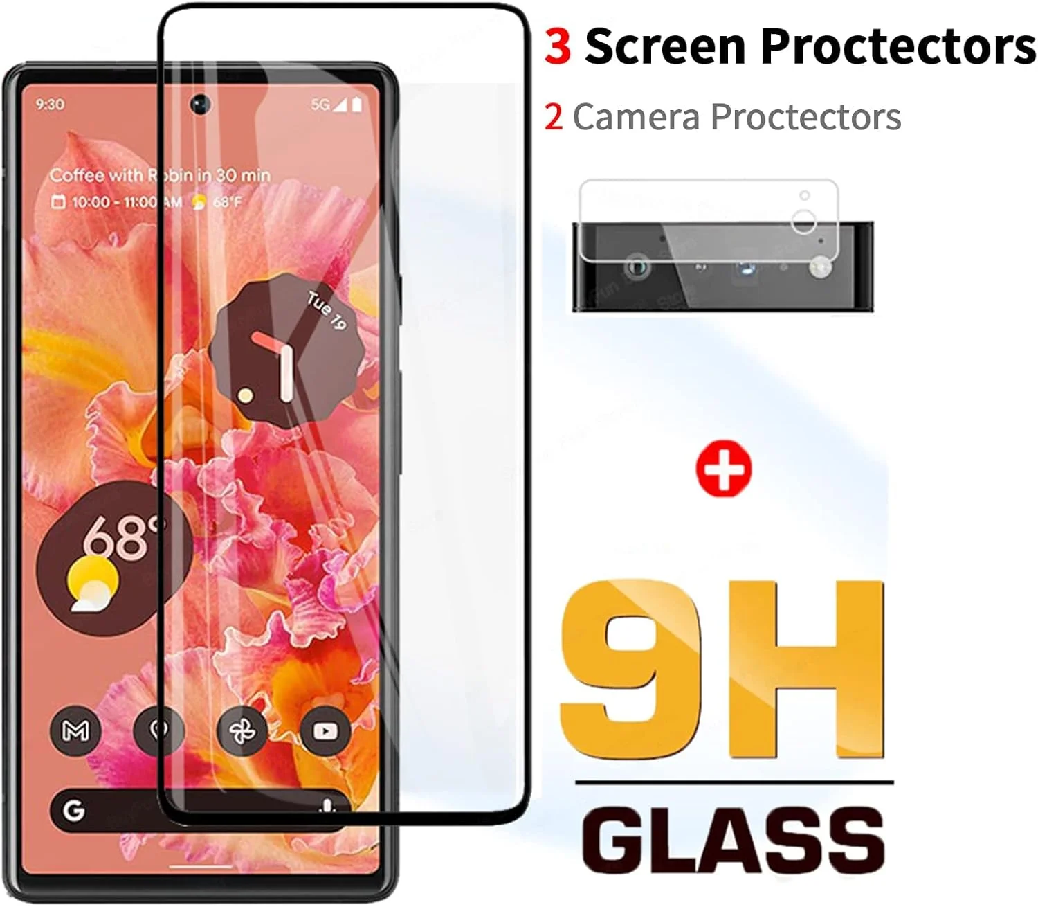 محافظ صفحه نمایش شیشه ای XBLDS برای گوگل پیکسل 6، بسته 3+2 عددی به همراه محافظ لنز دوربین، محافظ صفحه نمایش شفاف HD فقط برای گوگل پیکسل 6