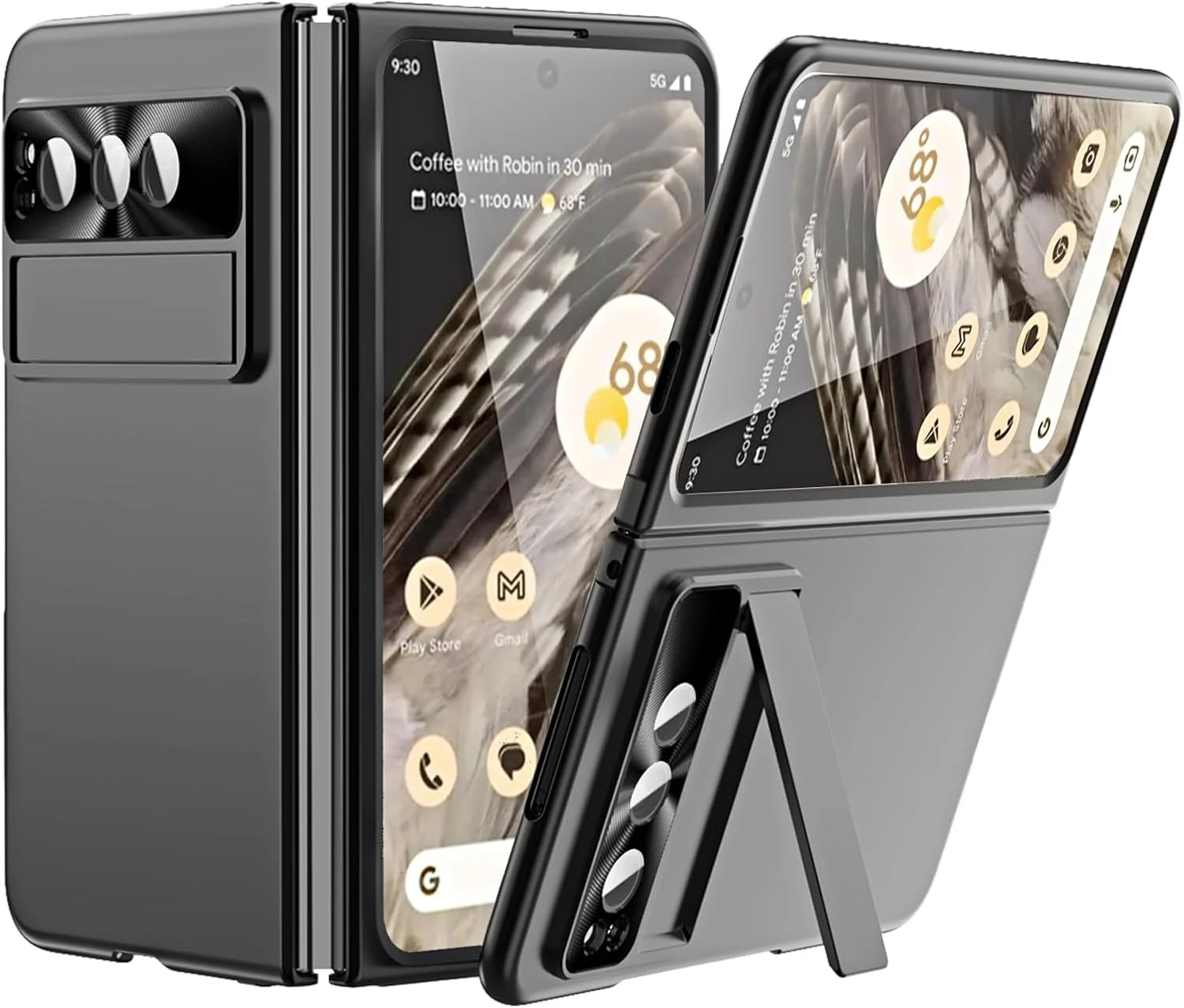 کاور محافظ Miimall سازگار با Google Pixel Fold، کاور PC ضد ضربه، محافظ صفحه نمایش شیشه ای حرارت دیده، محافظ دوربین، پایه قابل تنظیم، کاور باریک برای Google Pixel Fold، مشکی