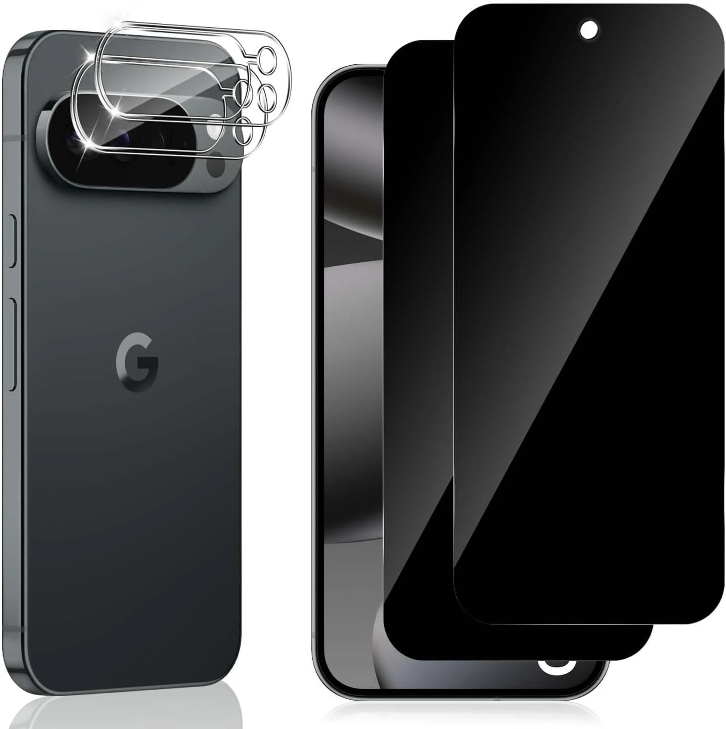 محافظ صفحه نمایش حریم خصوصی Locofun برای گوگل پیکسل 10 پرو 5G، شیشه حرارت دیده ضد جاسوسی، بسته 2 عددی محافظ شیشه ای و 2 عدد محافظ دوربین، فیلم محافظ صفحه نمایش حریم خصوصی با سختی 9H