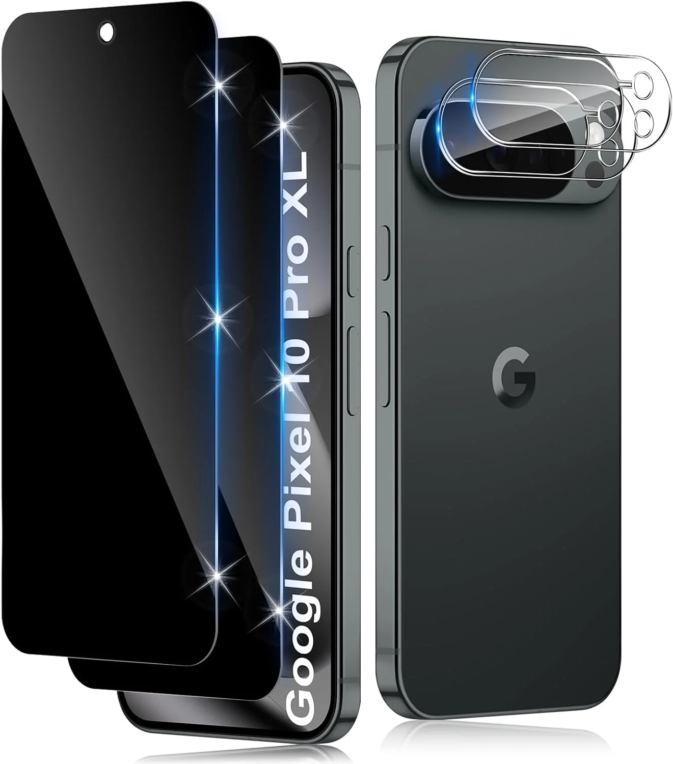 محافظ صفحه نمایش حریم خصوصی Funrae برای Google Pixel 10 Pro XL از جنس شیشه حرارت دیده با محافظ دوربین HD [2+2 تکه]، محافظ صفحه نمایش ضد خش و ضد جاسوسی با سختی 9H