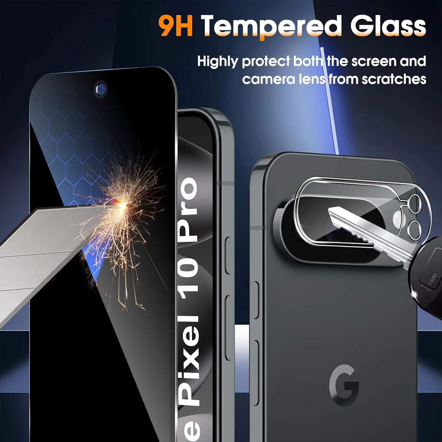 محافظ صفحه نمایش حریم خصوصی Locofun برای گوگل پیکسل 10 پرو 5G، شیشه حرارت دیده ضد جاسوسی، بسته 2 عددی محافظ شیشه ای و 2 عدد محافظ دوربین، فیلم محافظ صفحه نمایش حریم خصوصی با سختی 9H