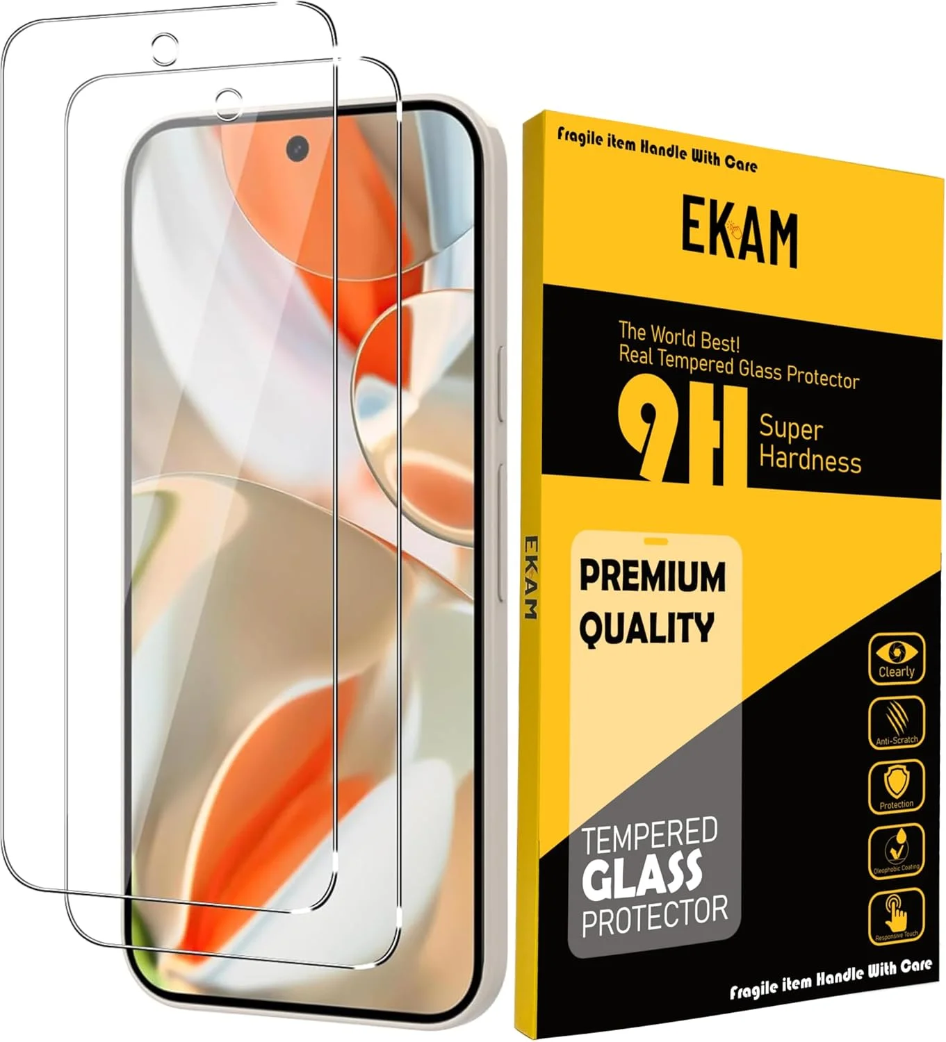 محافظ صفحه نمایش EKAM برای گوگل پیکسل 9، [2 عدد] شیشه حرارت دیده [سختی 9H] [بدون حباب] [سازگار با قاب] محافظ صفحه نمایش برای گوگل پیکسل 9 [6.2 اینچ]