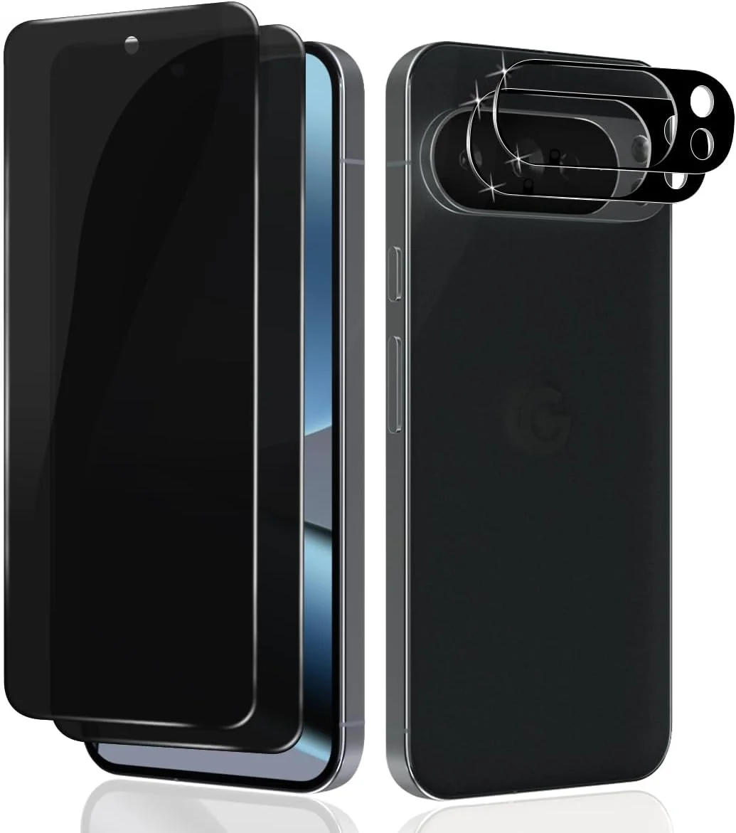 Teenrpov [بسته 2 عددی + 2 محافظ صفحه نمایش حریم خصوصی برای Google Pixel 10 Pro XL از جنس شیشه حرارت دیده، فیلم حریم خصوصی و محافظت از دوربین، سختی 9H، حریم خصوصی، شیشه محافظ ضد جاسوسی، ضد جاسوسی