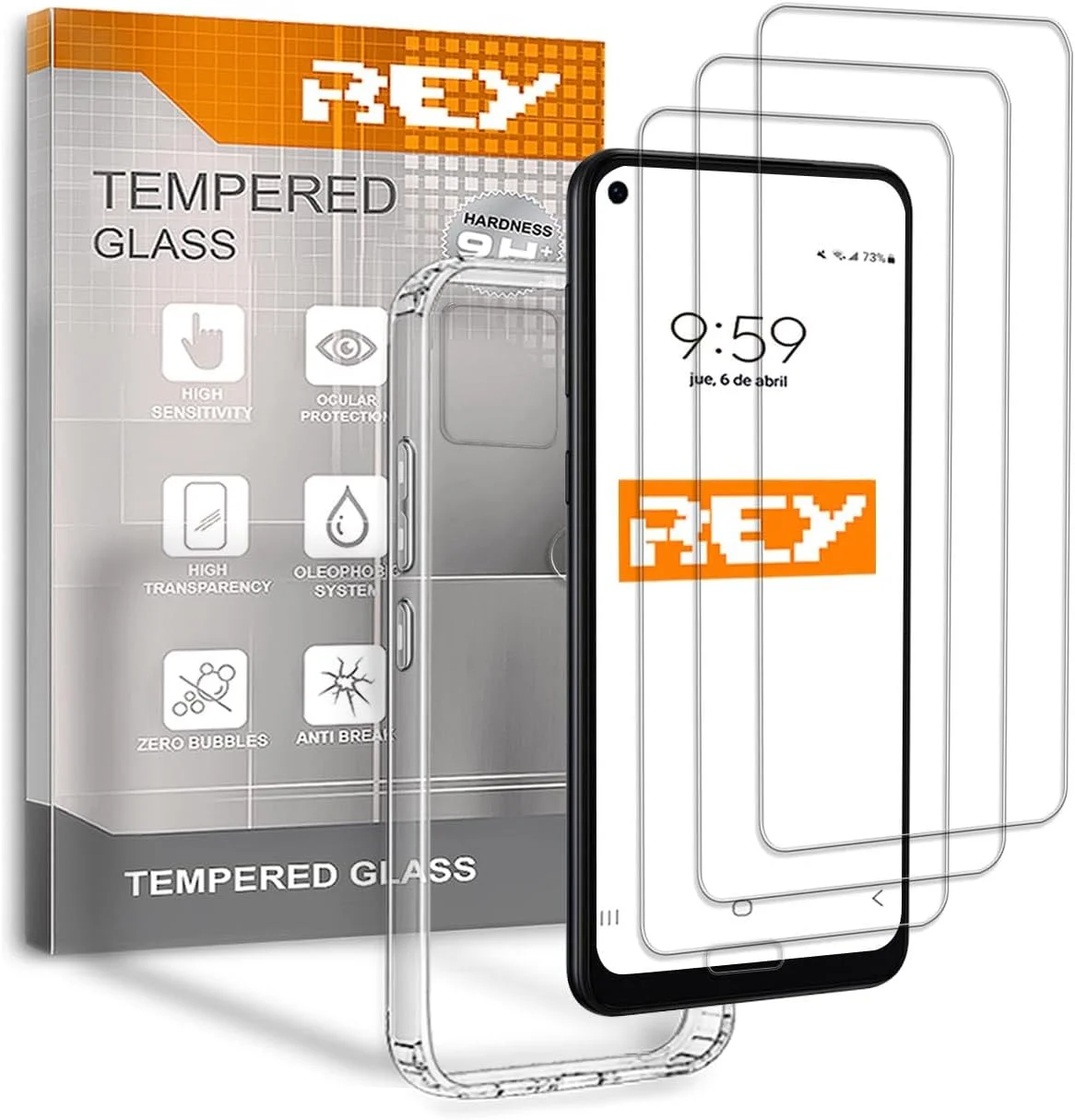 محافظ صفحه نمایش REY (3 عدد) و قاب برای Google Pixel 4A 4G، شیشه حرارت دیده و سیلیکون TPU با مقاومت بالا