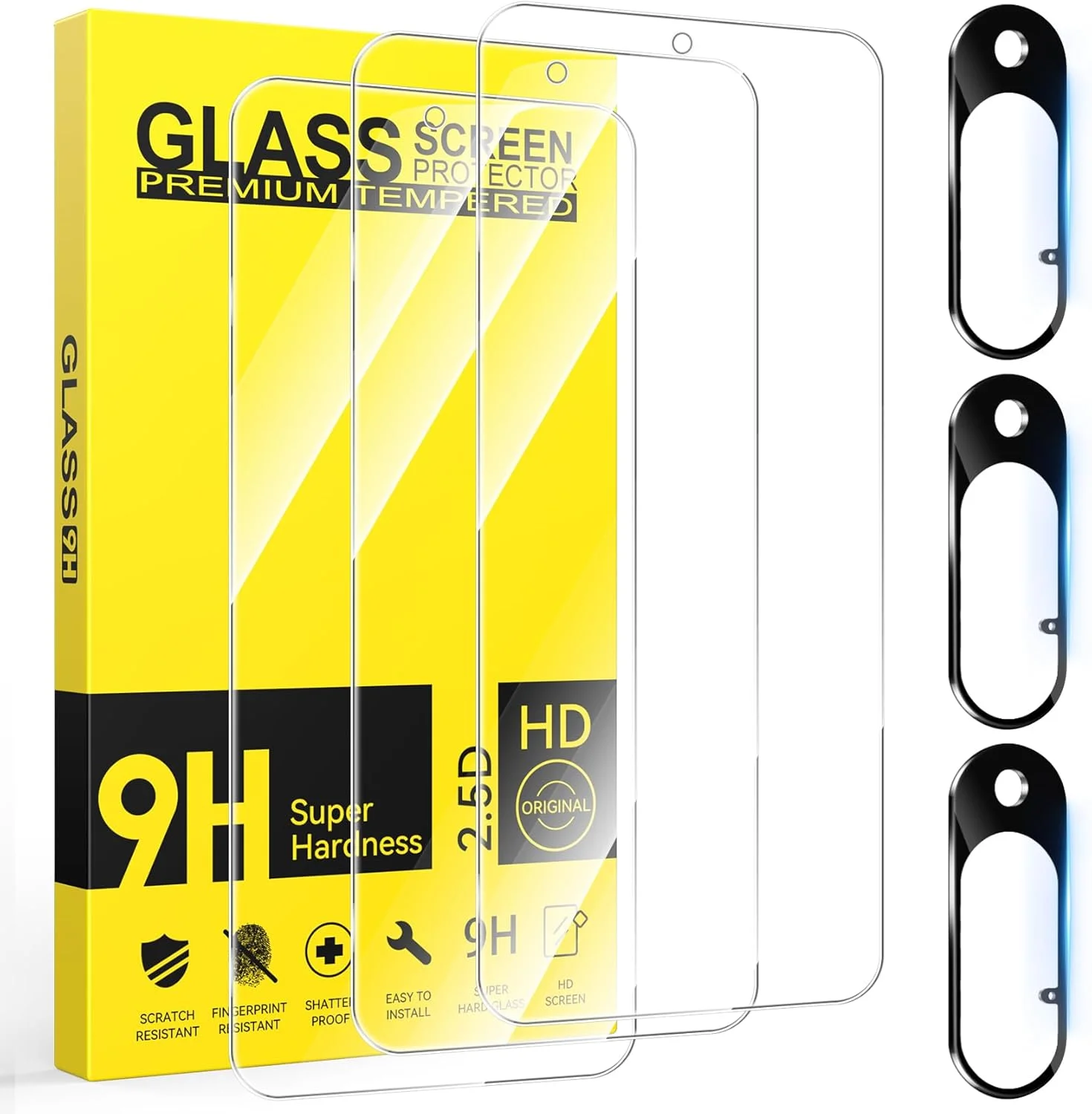 محافظ صفحه نمایش شیشه ای حرارت دیده نیفاب بسته 3 عددی سازگار با محافظ صفحه نمایش گوگل پیکسل 10 به همراه محافظ دوربین، شیشه حرارت دیده با سختی 9H، محافظ صفحه نمایش HD، فوق العاده شفاف