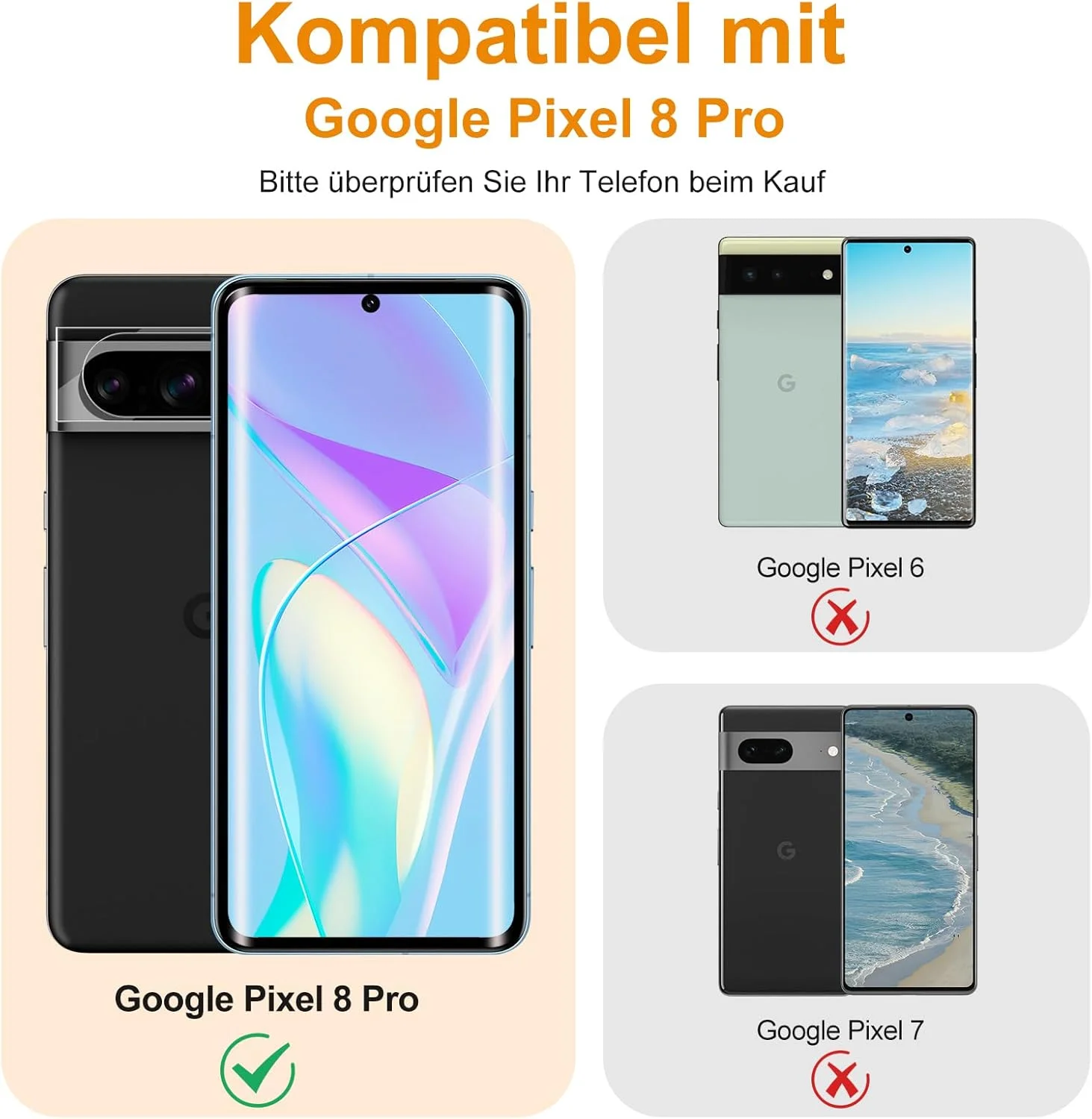 محافظ صفحه نمایش شیشه ای حرارت دیده برای محافظت از دوربین گوگل پیکسل 8 پرو، بسته 2 عددی + 2 عدد محافظ صفحه نمایش 9H بدون حباب برای فیلم پیکسل 8 پرو، فوق العاده شفاف، فوق العاده نازک، اثر انگشت