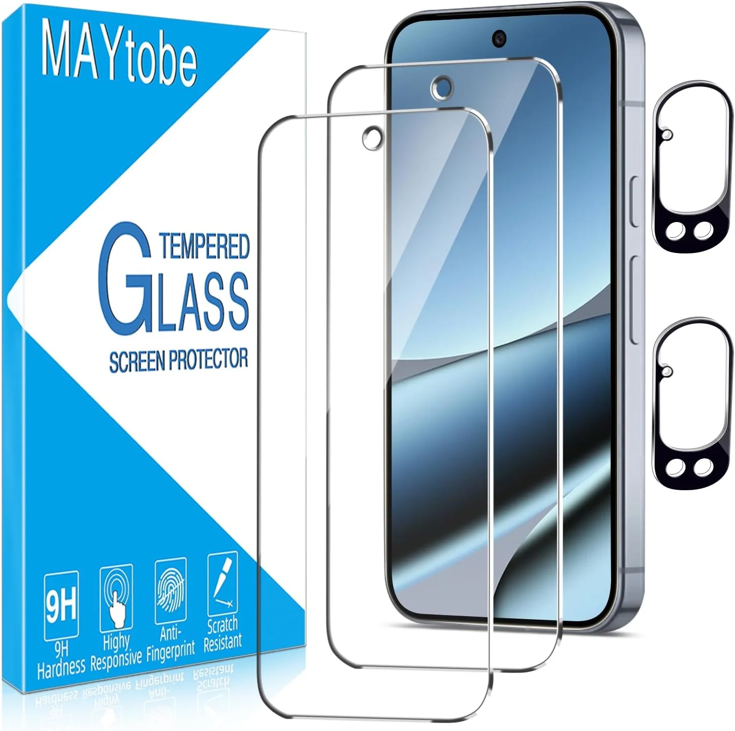 محافظ صفحه نمایش MAYtobe بسته 2 عددی برای Google Pixel 10 Pro XL شیشه حرارت دیده به همراه محافظ لنز دوربین بسته 2 عددی، سختی 9H، سازگار با قاب، بدون حباب، ضد خش، نصب آسان