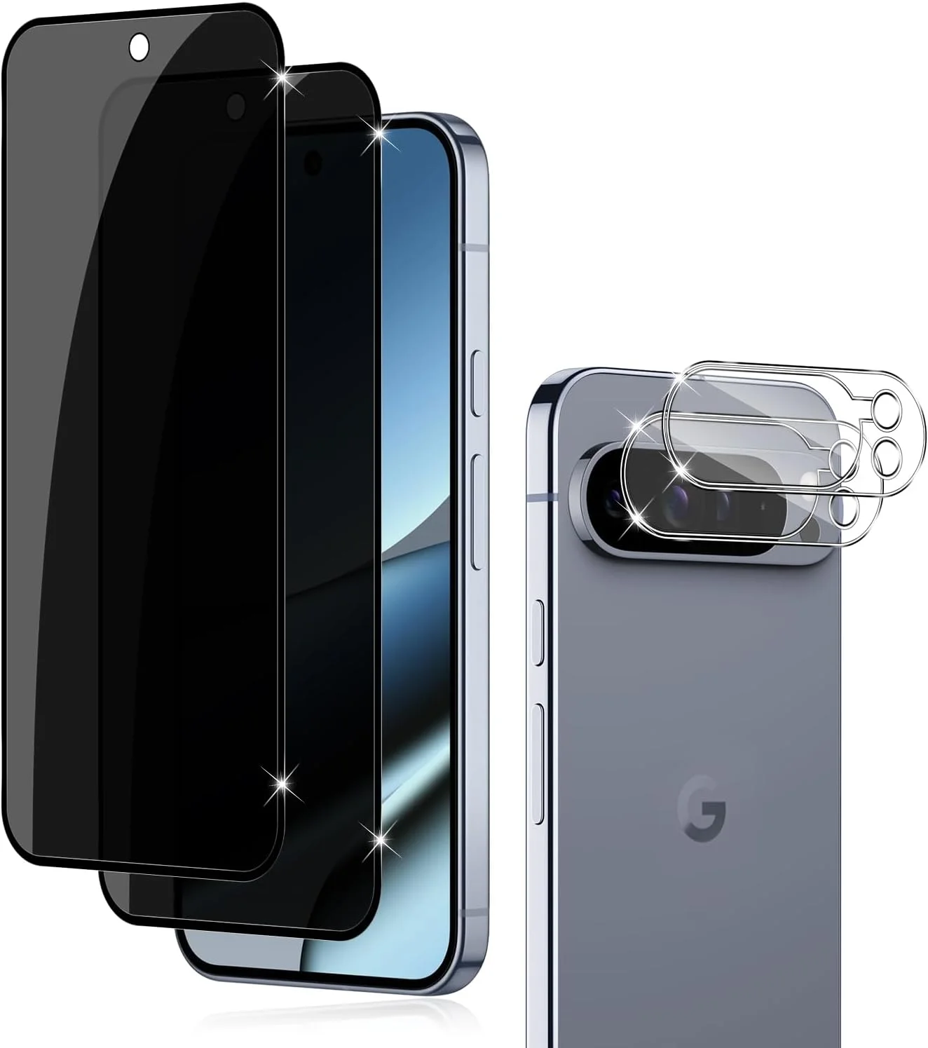 محافظ صفحه نمایش حریم خصوصی شیشه ای هولیلو برای گوگل پیکسل 10 پرو XL به همراه محافظ دوربین پشتی، 2+2 تکه، غشای شیشه ای سخت حرارت دیده 9H ضد جاسوسی و ضد دید زدن