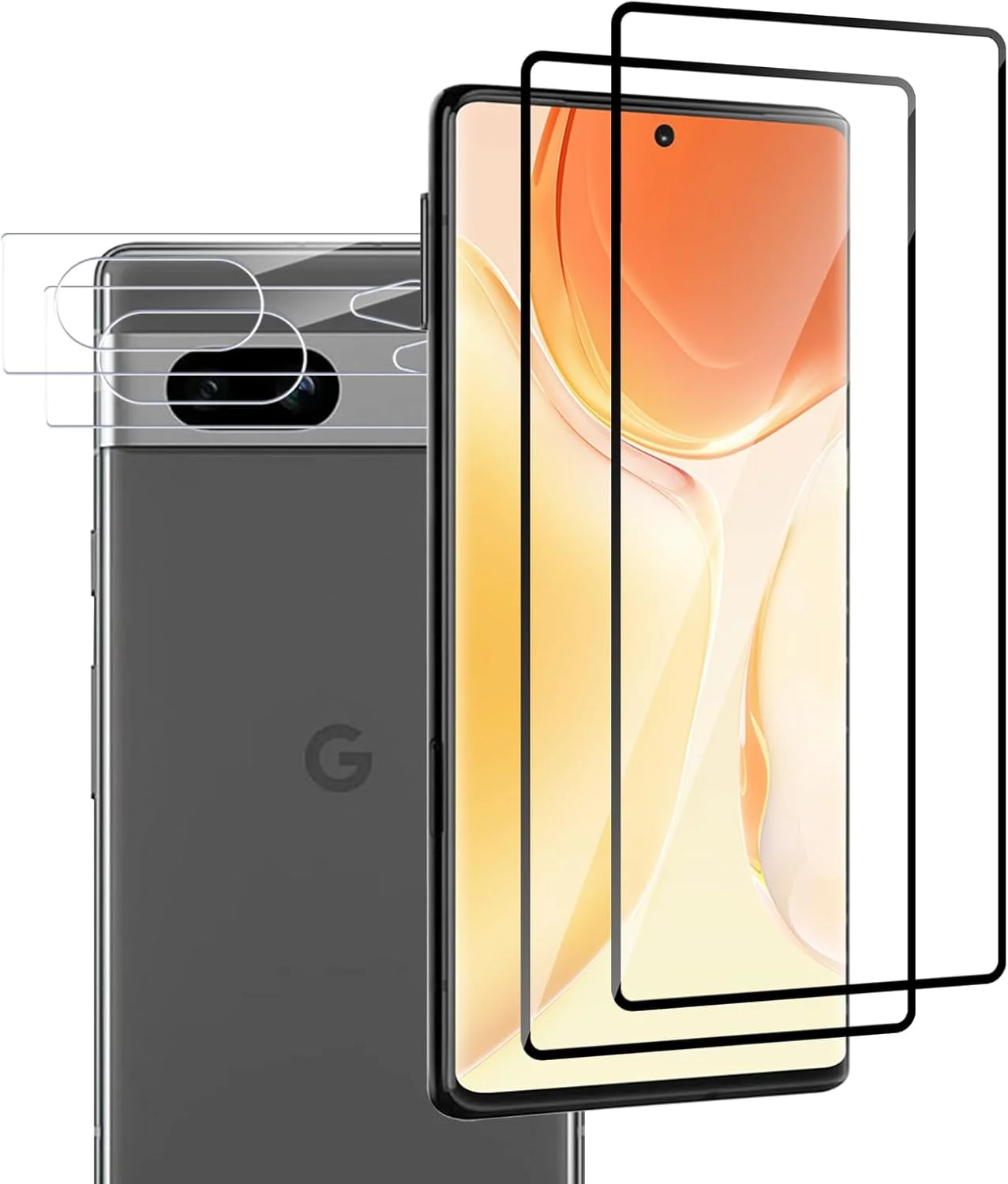 محافظ صفحه نمایش شیشه ای حرارت دیده VideoSecu برای دوربین Google Pixel 7، سختی HD 9H، محافظ صفحه نمایش شیشه ای حرارت دیده بدون حباب، دقت لمسی 100٪، مقاوم در برابر خراش، پوشش کامل، بسته 2 عددی + 2