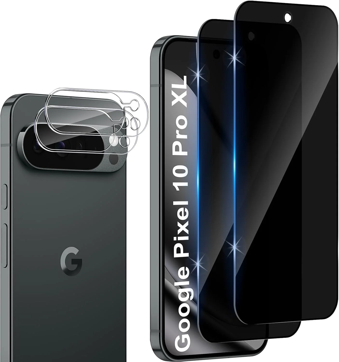 محافظ صفحه نمایش حریم خصوصی Aerku دو عددی برای Google Pixel 10 Pro XL، محافظ لنز دوربین دو عددی، محافظت ضد جاسوسی، فیلم ضد دید زدن با سختی 9H