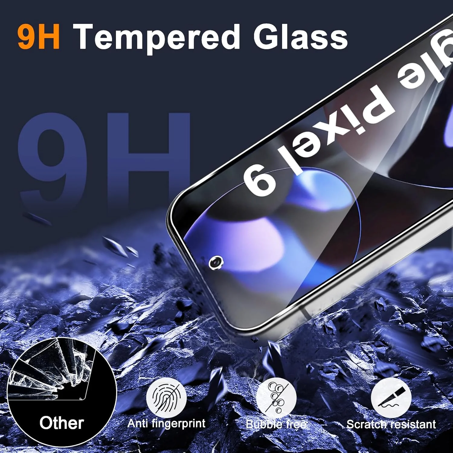 محافظ صفحه نمایش شیشه ای حرارت دیده GEEMEE برای گوگل پیکسل 9، بسته 2 عددی محافظ صفحه نمایش با 2 محافظ دوربین از جنس شیشه حرارت دیده (مشکی)، سختی فیلم 9H، حساسیت شیشه حرارت دیده