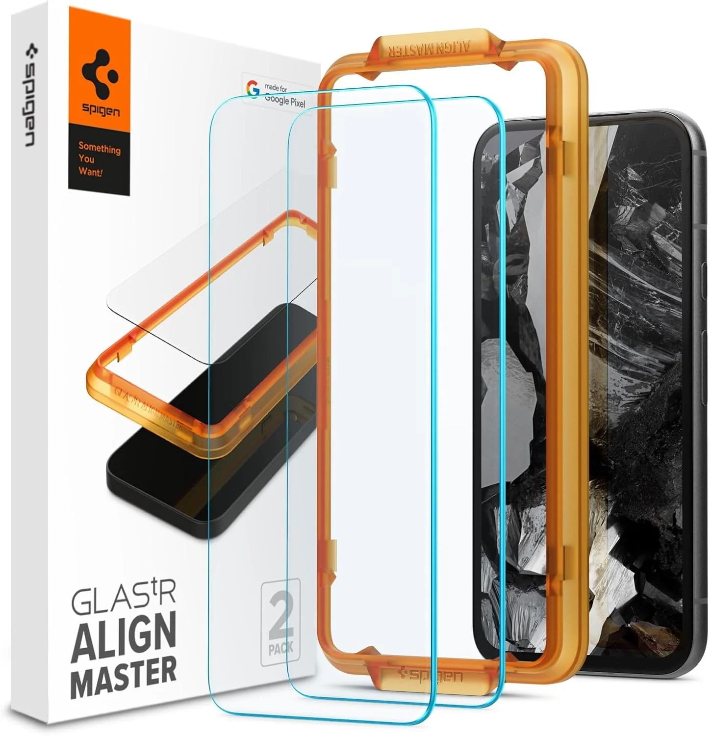 محافظ صفحه نمایش شیشه ای پریمیوم Spigen GLAStR Align Master [دو عددی] برای Google Pixel 8a [سازگار با قاب - دو عددی]