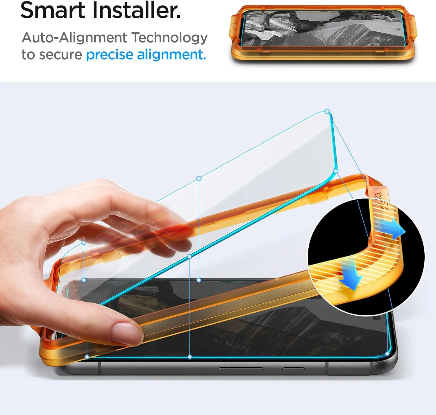 محافظ صفحه نمایش شیشه ای پریمیوم Spigen GLAStR Align Master [دو عددی] برای Google Pixel 8a [سازگار با قاب - دو عددی]