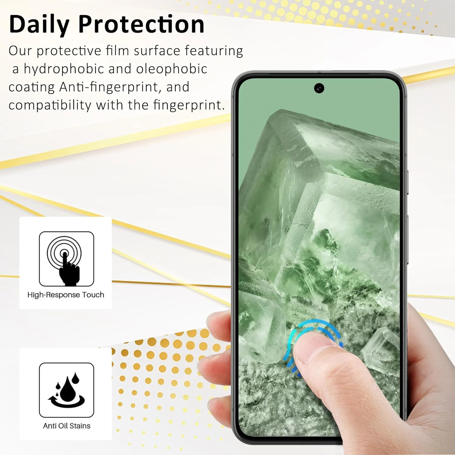 محافظ صفحه نمایش 2+2+1 برای گوگل پیکسل 8 (2 عدد) + محافظ لنز دوربین (2 عدد) + قاب نصب، سازگار با اثر انگشت، فیلم محافظ شیشه ای حرارت دیده با شفافیت بالا برای گوگل پیکسل 8 5G