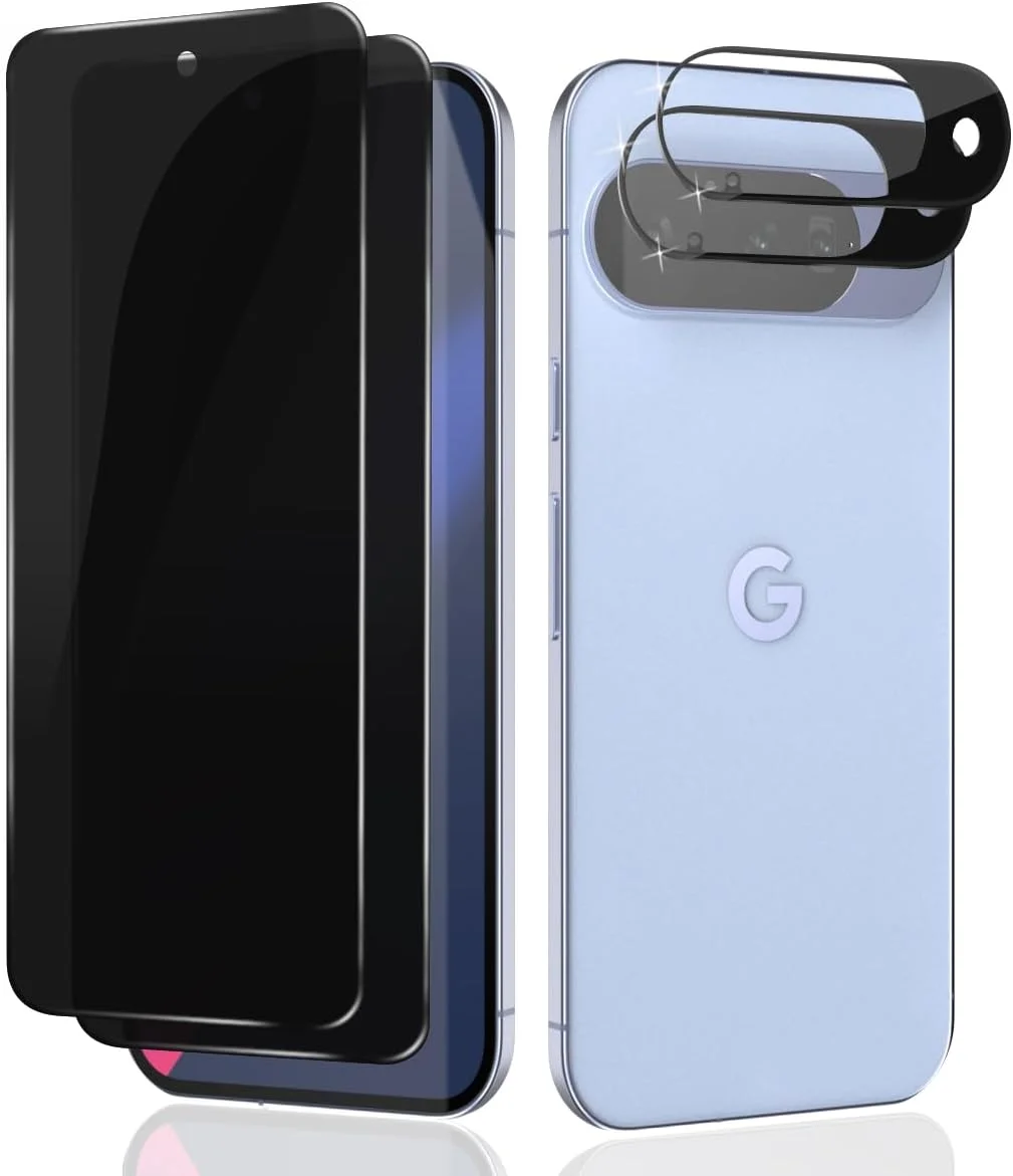 Teenrpov [بسته 2 عددی + 2 محافظ صفحه نمایش حریم خصوصی برای Google Pixel 10 از جنس شیشه حرارت دیده، فیلم حریم خصوصی و محافظت از دوربین، سختی 9H، حریم خصوصی، شیشه محافظ ضد جاسوسی، ضد جاسوسی، ضد خش